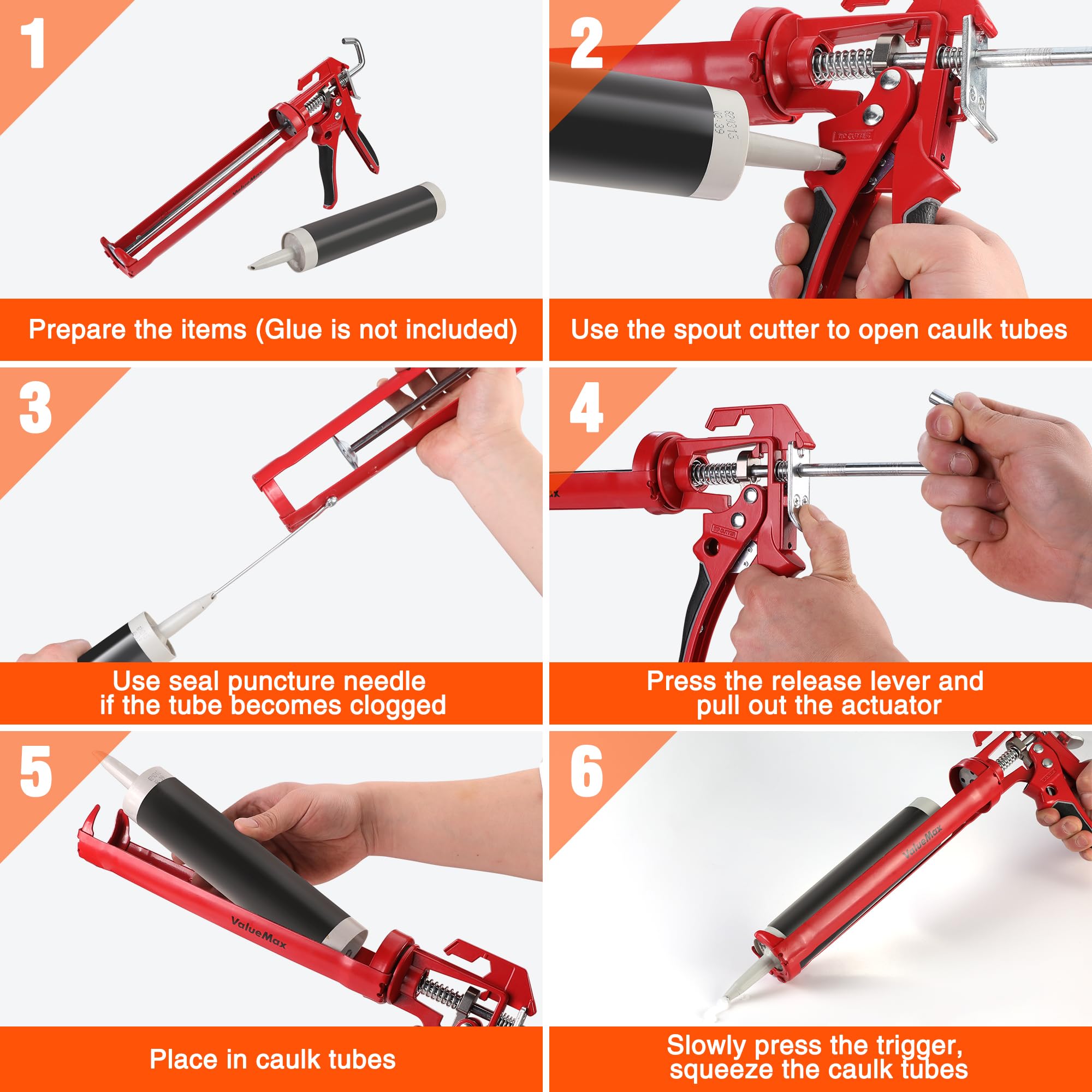 ValueMax La Pistola per Silicone 380 ml，Rapporto di Spinta 9:1，Manico in Alluminio per Cucina Bagno Finestra, Pistola per Calafataggio Facile Antigoccia