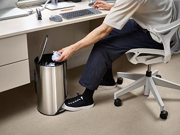 Joseph Joseph Arc 10L/2.6 Gallon Slimline Trash Can Bin with Easy Push Pedal, Liner Pocket, Soft-Close Lid, Fingerprint-Proof, Removable Inner Bucket, Stainless Steel