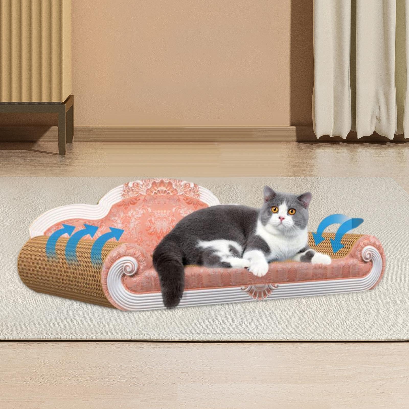 LOVIVER Kratzbrett aus Pappe für Katzen, Katzenspielzeug, vielseitiges, verschleißfestes Kratzsofa aus Pappe für Katzen zum Kratzen der Pfoten, Rosa