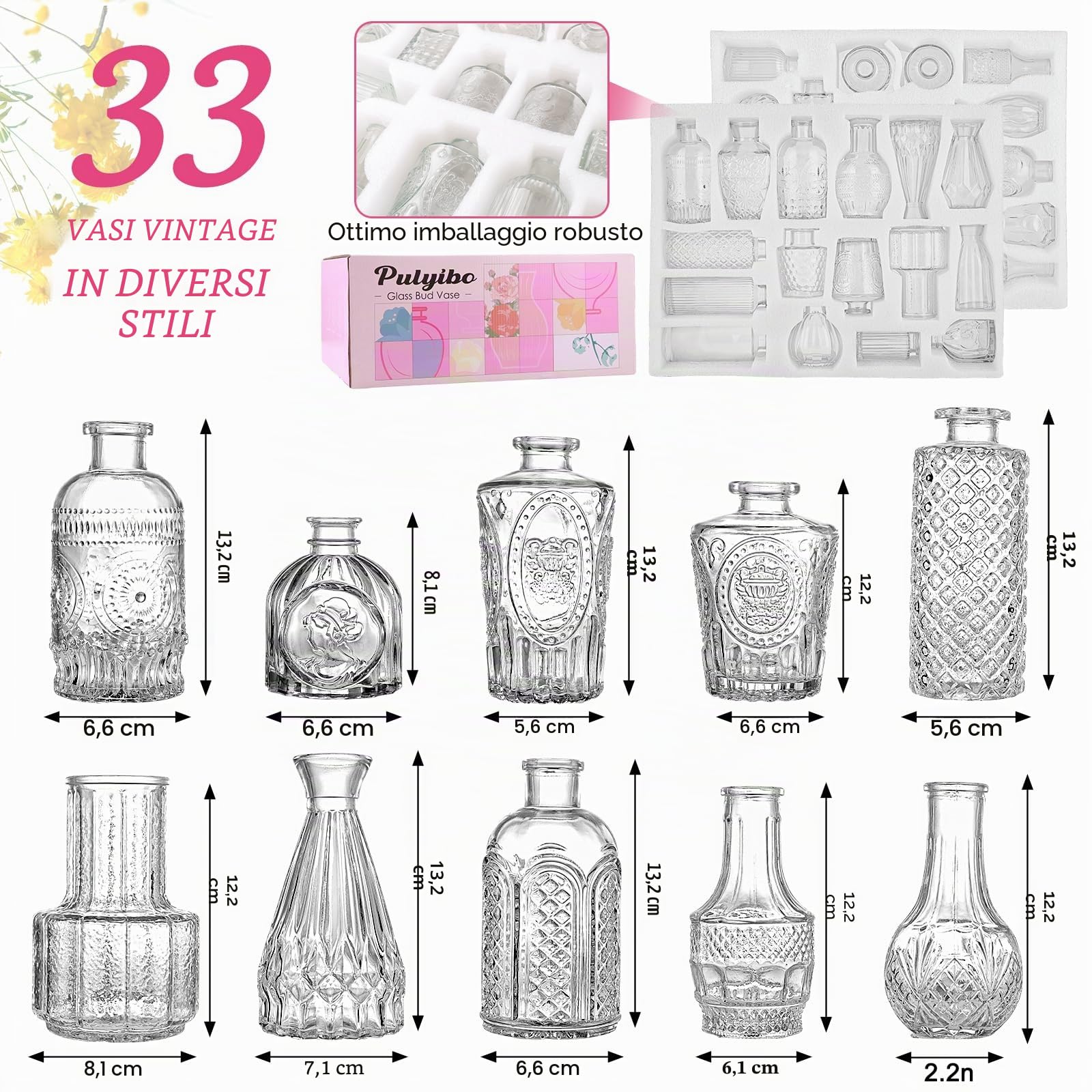 Set di 33 Vasi in Vetro Piccoli per Centrotavola di Nozze Rustici, Mini Decorazioni Floreali per La Casa, Trasparenti