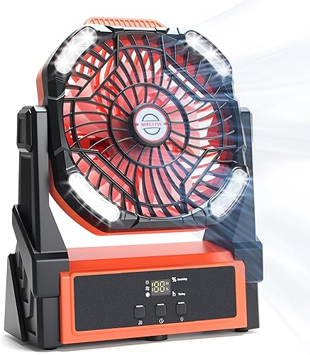 Miniatura 8 de Ventilador de camping recargable – Funciona con batería de 20000 mAh, ventiladores ajustables portátiles con luces LED, para viajes, playa, al aire