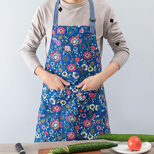 Miniatura 10 de Tskijun Delantal de cocina, delantal de cocina, hermoso delantal para el hogar con bolsillo grande para adultos