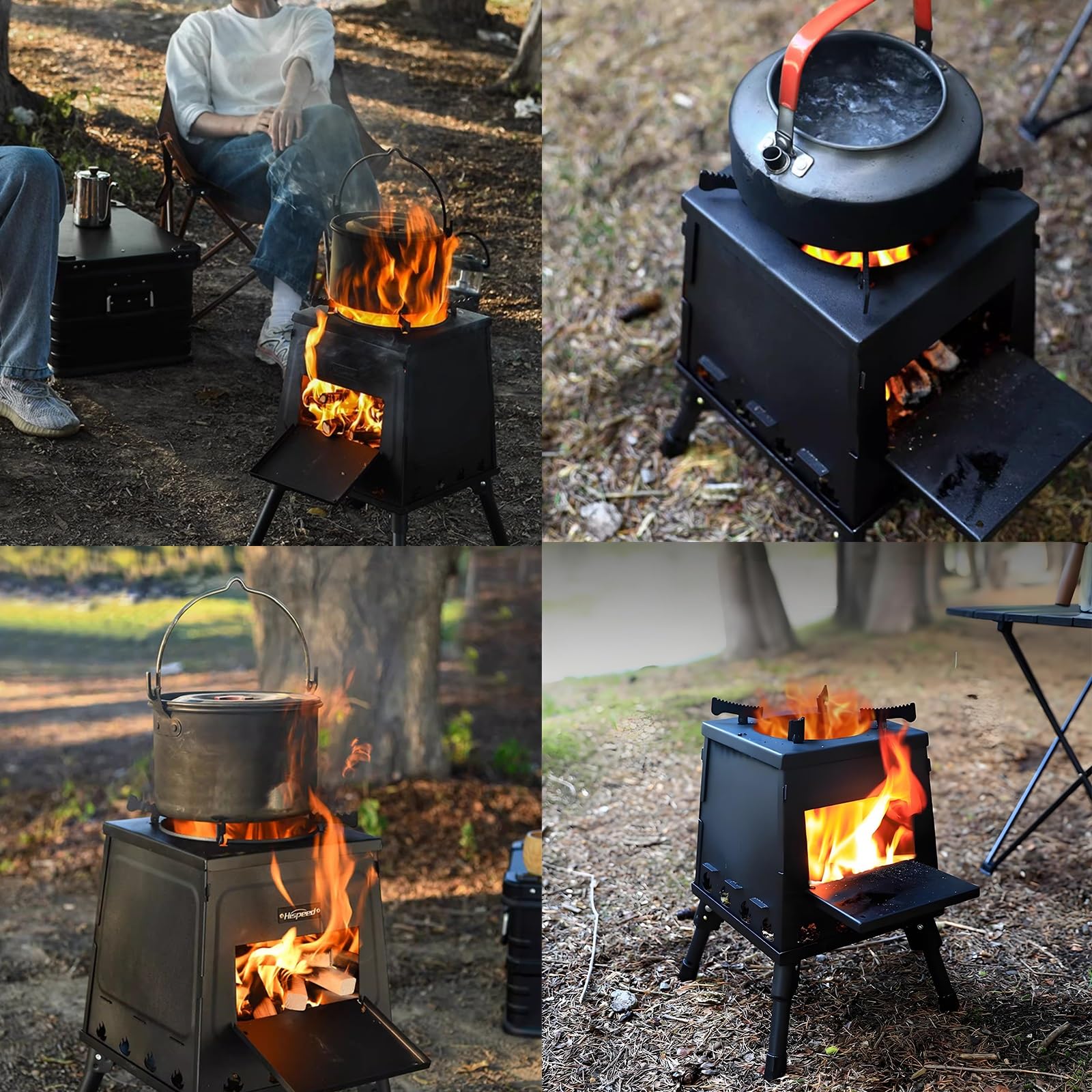 Stufa a Legna Portatile In Ghisa per Campeggio Stufas In Acciaio al Carbonio a Riscaldamento Rapido con Gambe Pieghevoli e Accessori(22 * 19 * 36cm)