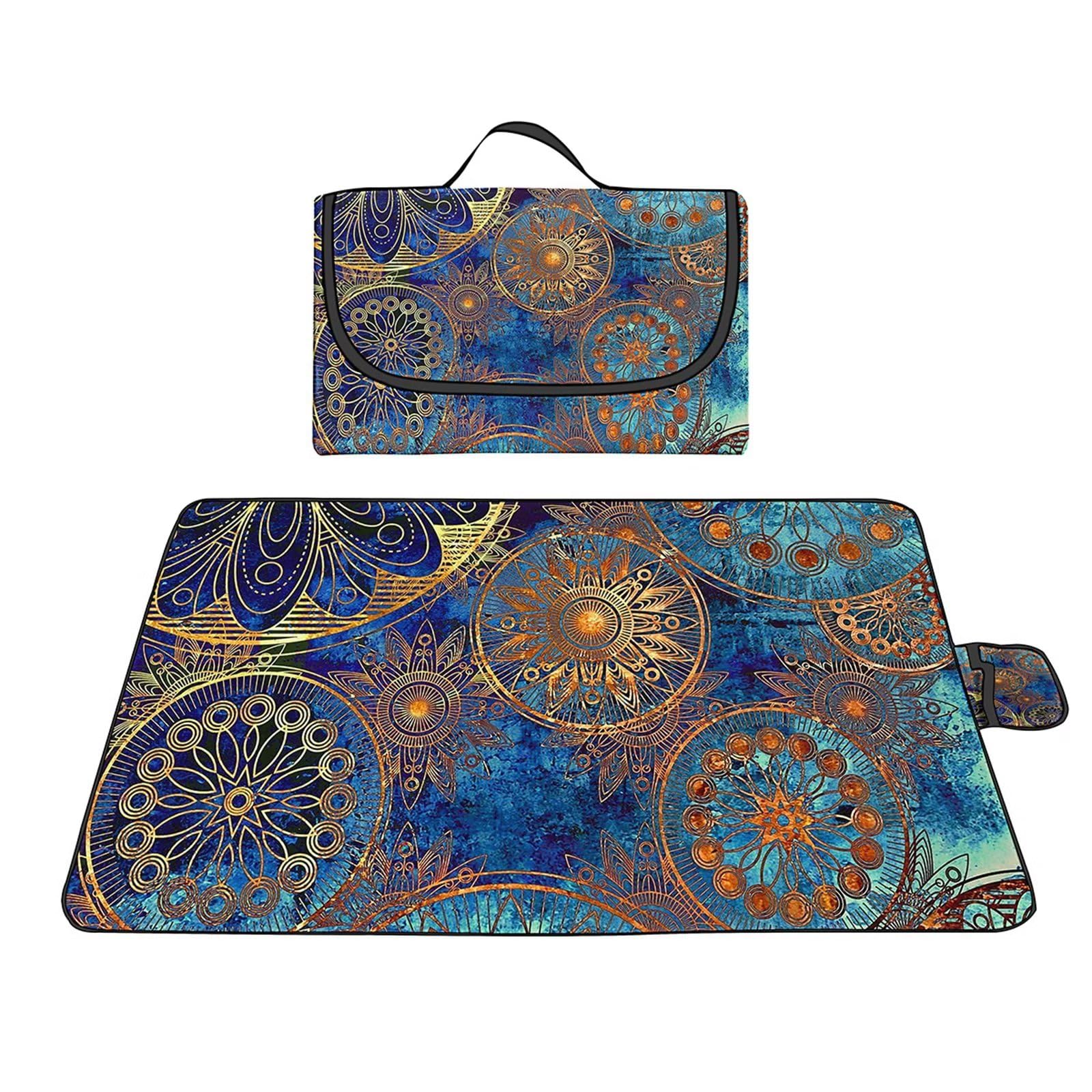 Manta de Picnic al Aire Libre, 200x300cm Alfombras de Playa, Mantas para pícnic Impermeable Prueba Arena Manta de Playa Plegable Portátil para Aire Libre Jardín Acampar Mantas Pícnic Mandala Amarillo