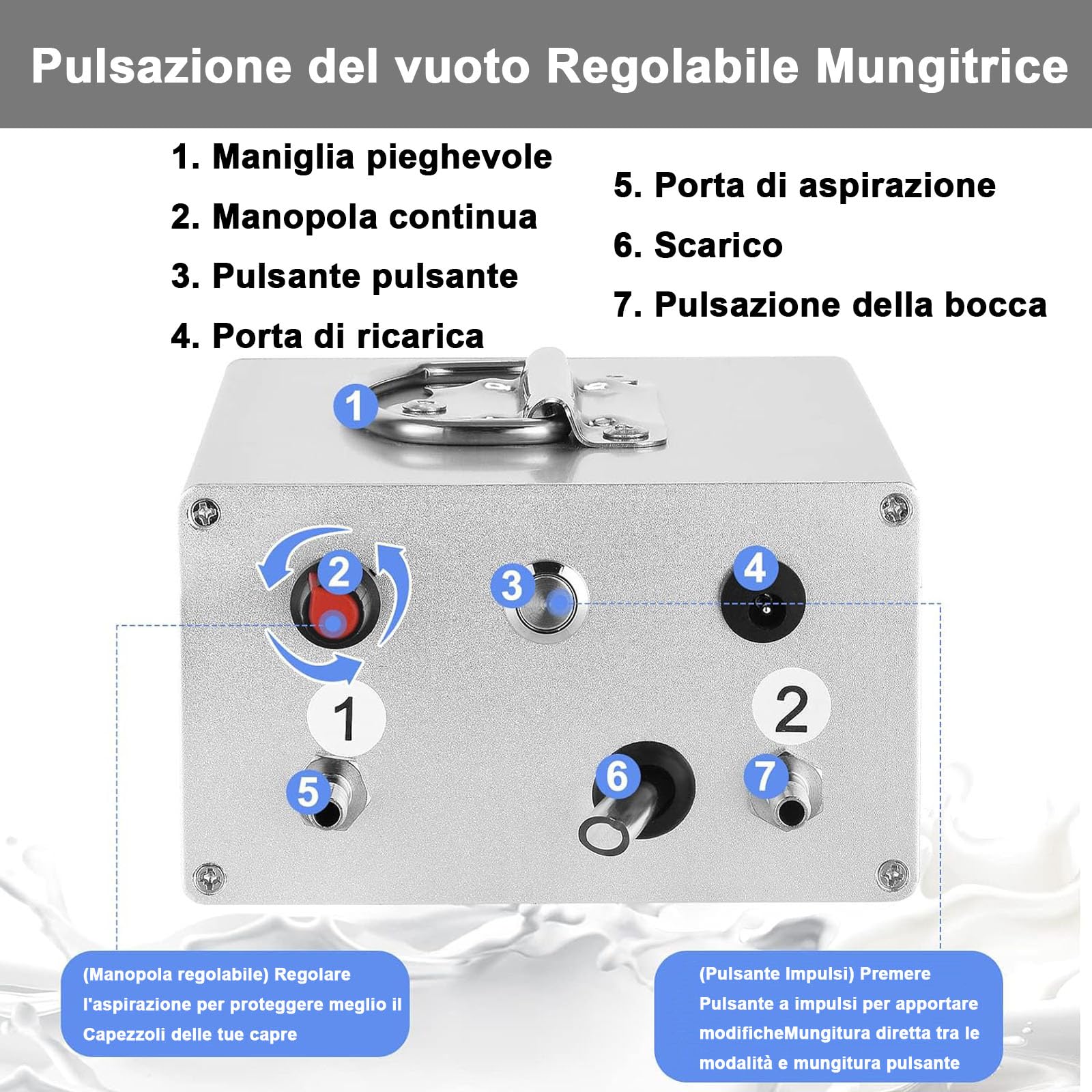 Mucca Pecora Mungitrice, Mungitrice Elettrica Portatile Mungitrice a Impulsi Mungitrice Kit per Capra Domestica Fattoria Domesti con Mungitrice in acciaio Inossidabile(14L, per Capra)