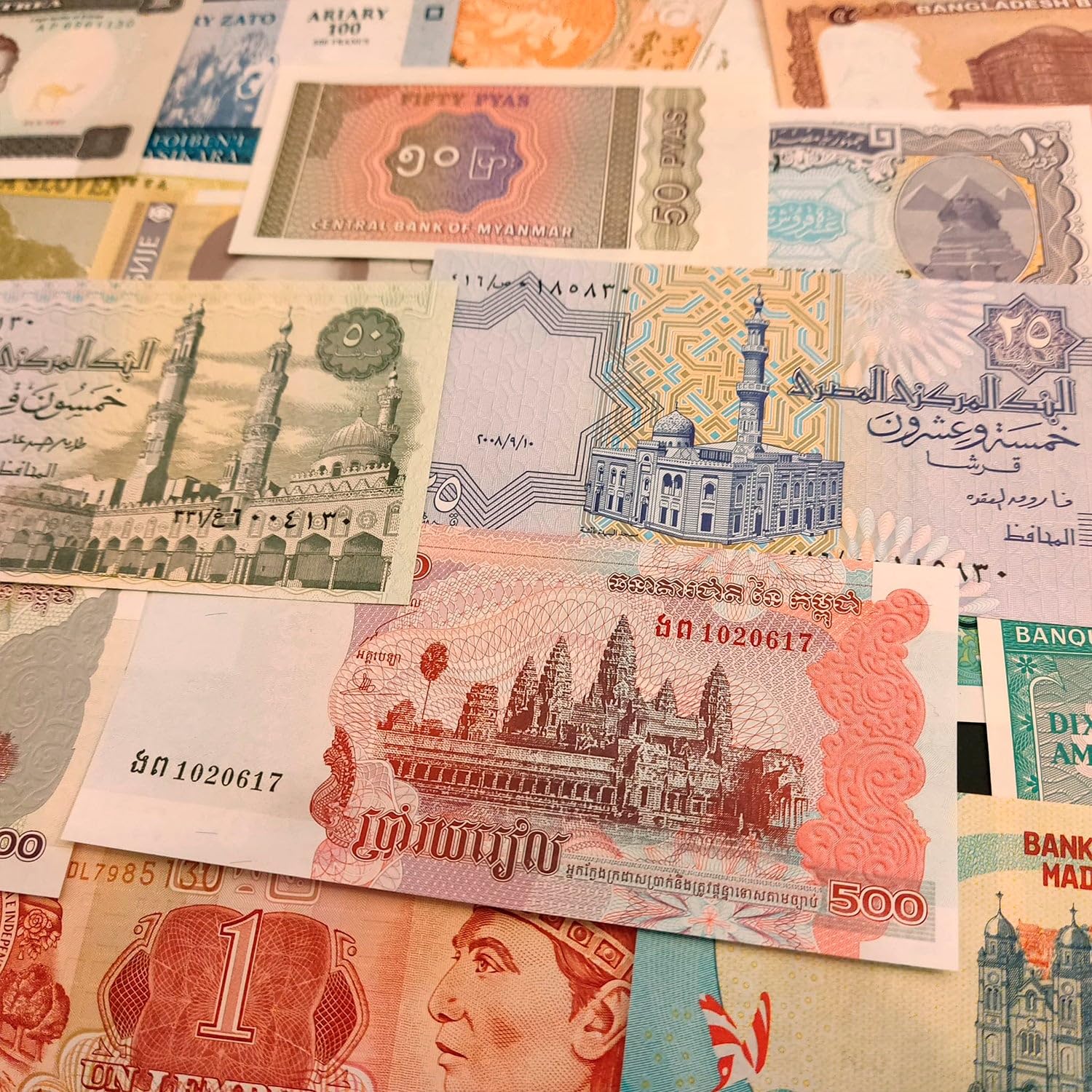IMPACTO COLECCIONABLES Collection de 100 Billets Authentiques du Monde - Billets Originaux de Divers Pays sans Répétitions - Certificat d’Authenticité - Cadeau pour Collectionneurs