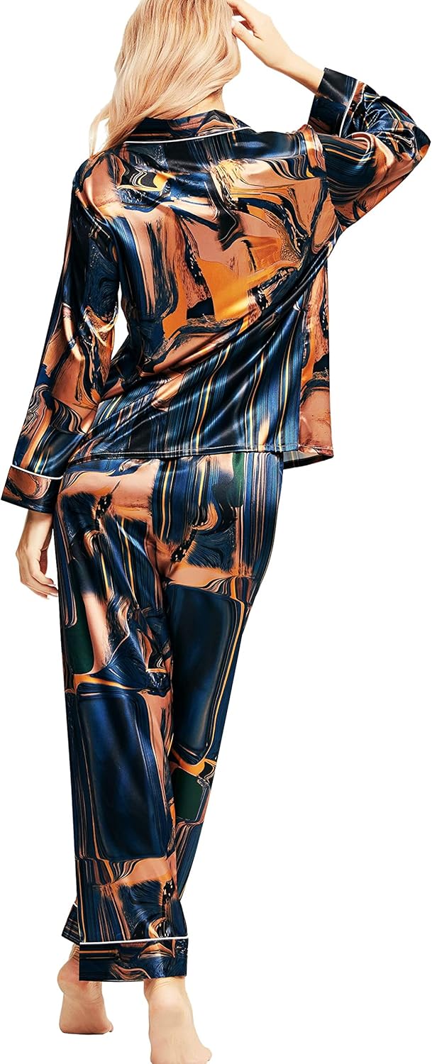 SIHA Satin Silk Pajamas for Women Pajama Set With Long Sleeve Button-Down Satin Pajamas Sleepwear XS-3XL - Image 5