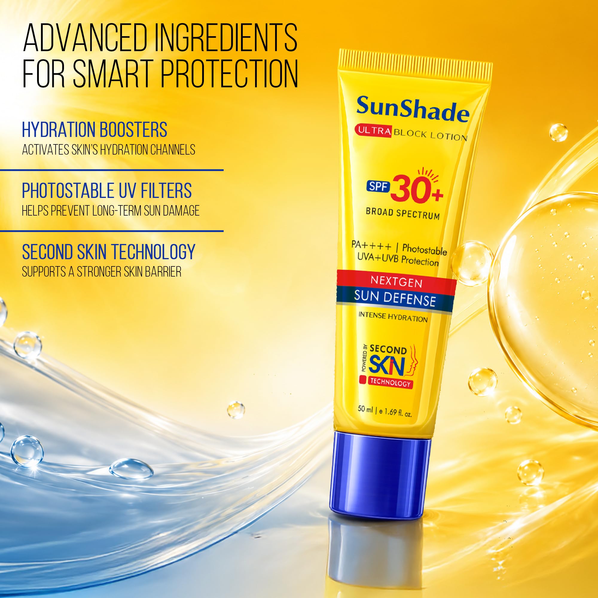 Leeford SunShade - Loción solar SPF 30 PA+++ ultraligera, no grasosa, sin yeso blanco para hombres y mujeres, para cara y cuerpo, resistente al agua, para todo tipo de piel, 50 (paquete de 3)
