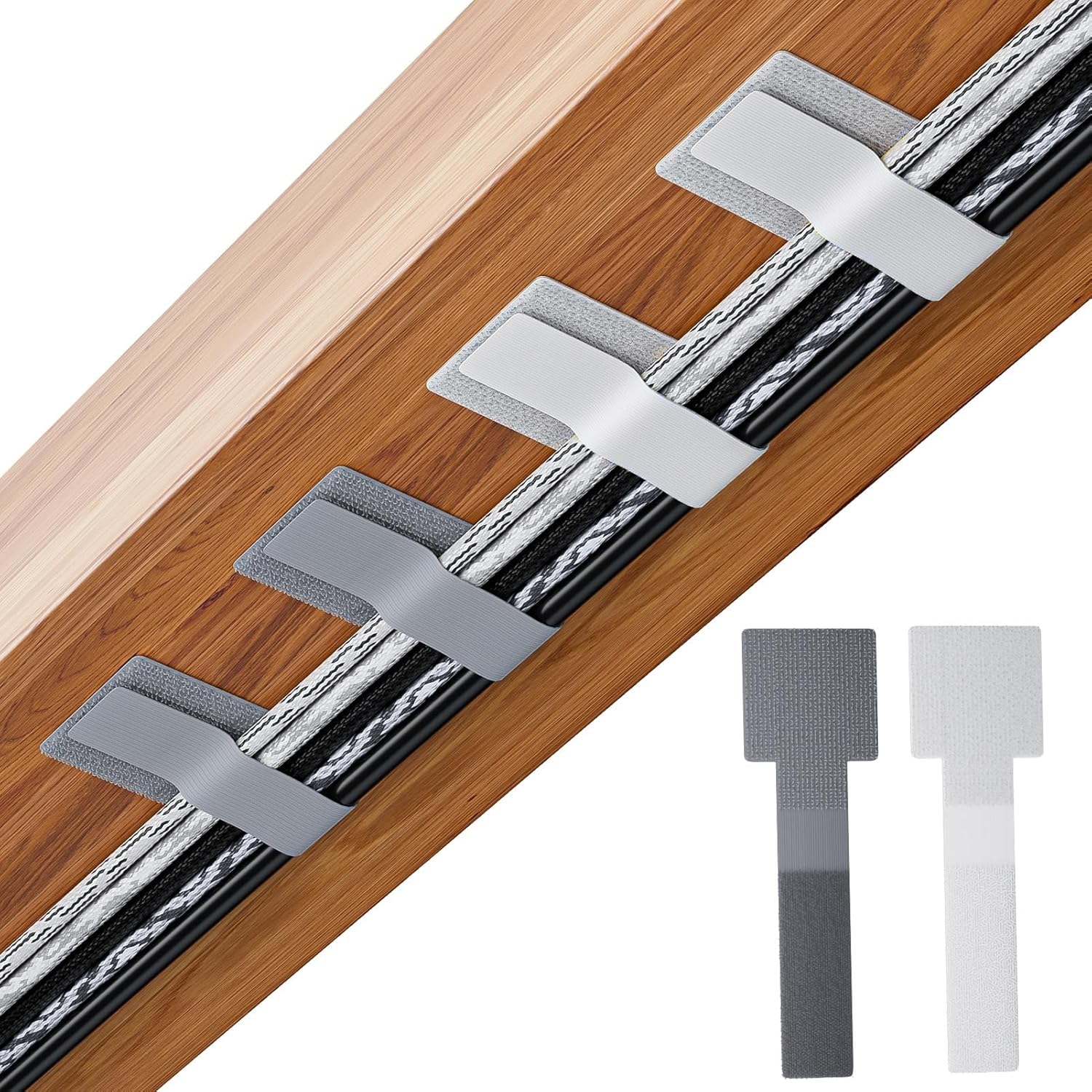 Serplex® Hook and Loop Cable Ties 40Pcs self adhesive hook and loop cable straps reusable wire organizers for cords for cable management under desk adjustable cord organizers for desk home office use-image-26