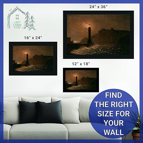 Miniatura 6 de A Lighthouse on Fire at Night 1734 by Joseph Wright of Derby Lienzo enmarcado para decoración de pared  Lienzo de reproducción de pintura de obra