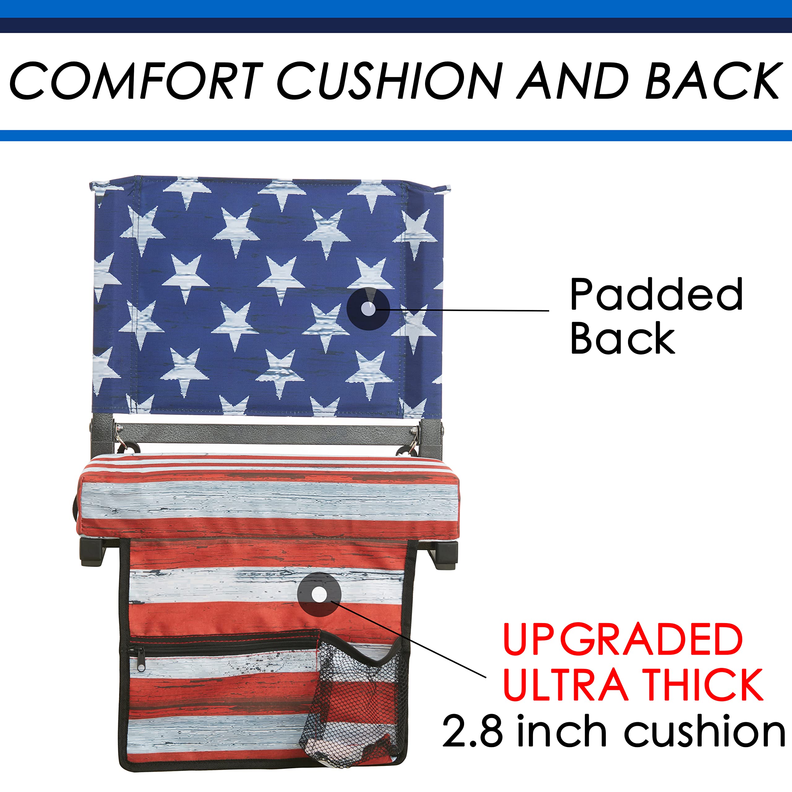 SPORT BEATS Stadium Seat for Bleachers with Back Support and Wide Padded Cushion Stadium Chair - Includes Shoulder Strap and Cup Holder