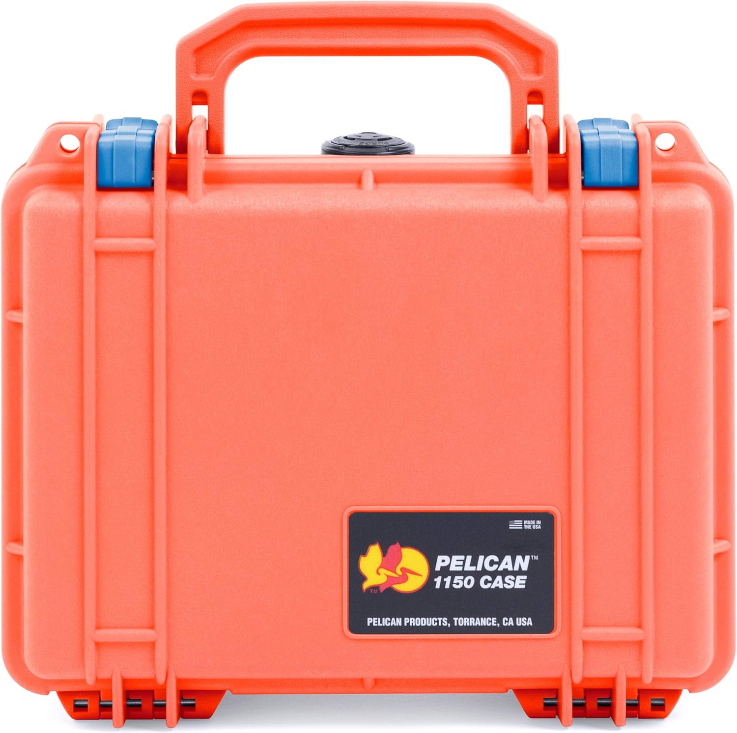Pelican 1150 Case, Orange with Blue Latches, Pick & Pluck Foam with Convolute Lid Foam