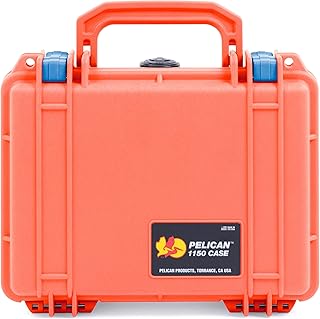Pelican Protector 1150 Case by ColorCase - Orange - Small Size Waterproof Case with Pick & Pluck Foam & Convoluted Lid Foam - Blue Latches
