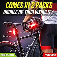 Vista 2 de BLITZU Paquete de 2 luces traseras de bicicleta recargables USB-C, accesorios brillantes para bicicleta trasera de ciclismo, accesorios