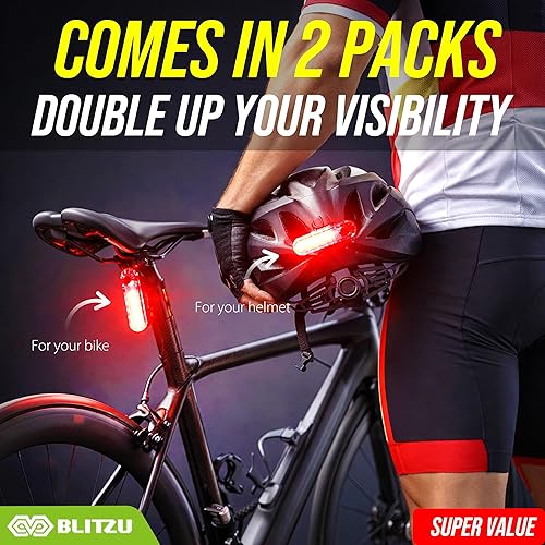 Miniatura 2 de BLITZU Paquete de 2 luces traseras de bicicleta recargables USB-C, accesorios brillantes para bicicleta trasera de ciclismo, accesorios para