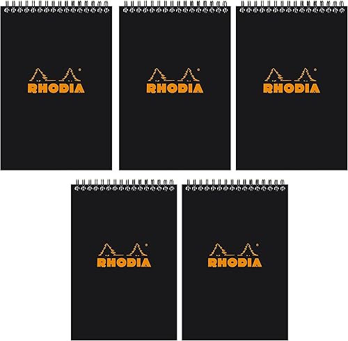 Rhodia Bloc de notas forrado, 6 x 8 14 pulgadas, negro (165019C), paquete de 5