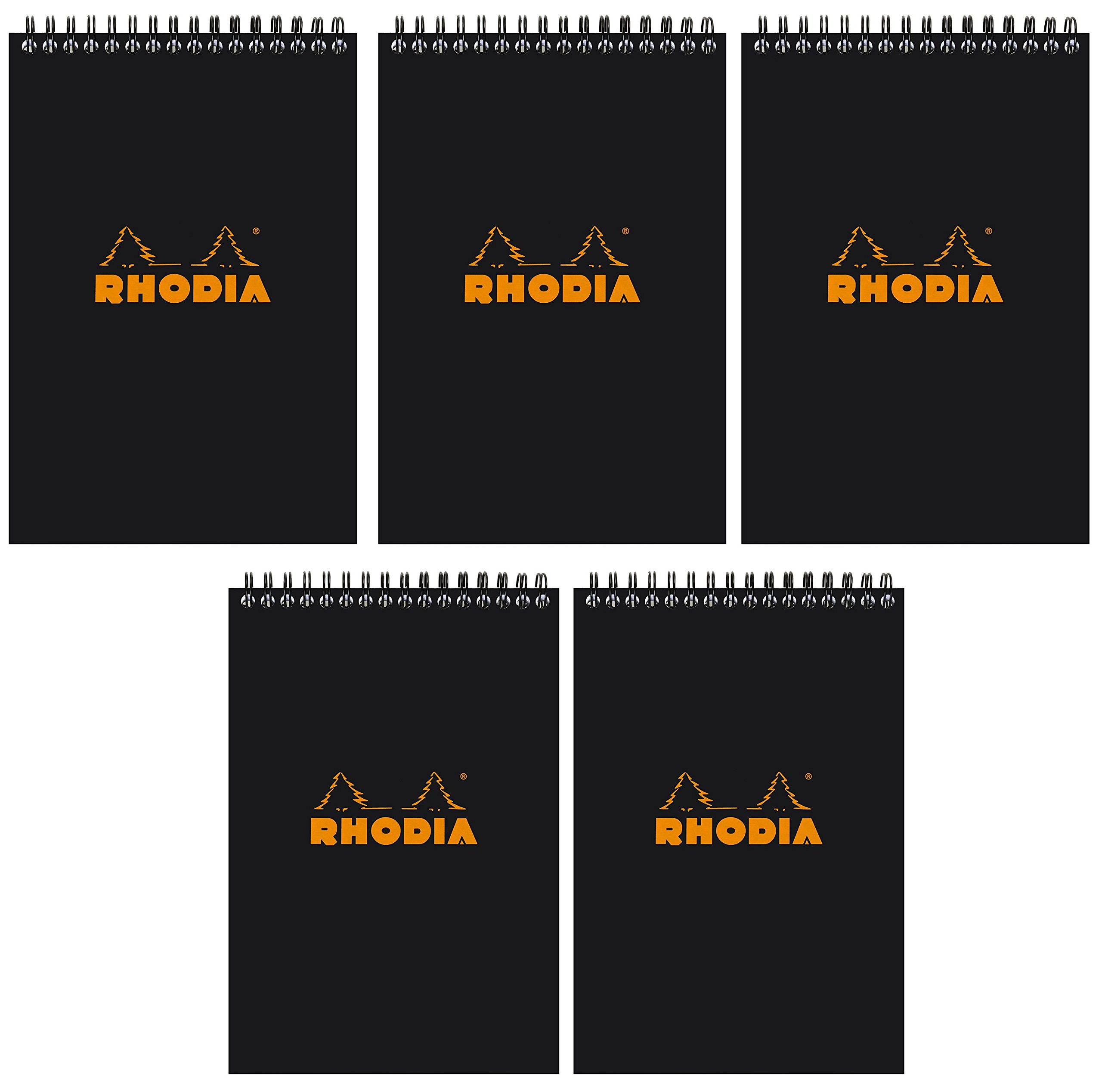 Rhodia 165019C Notizblock, liniert, Spiralbindung, 15,2 x 20,3 cm, Schwarz, 5 Stück
