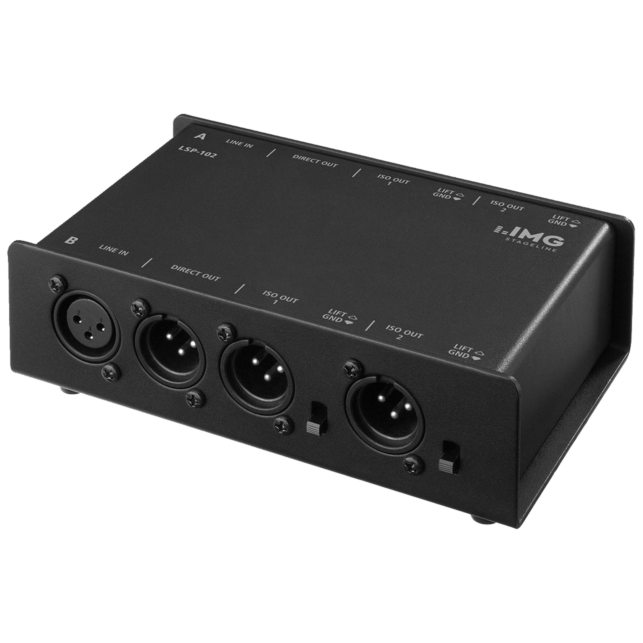 IMG STAGELINE LSP-102 2-Kanal 3-fach Line-Splitter zum Anschluss von z. B. einem Mischpult an mehrere Verstärker, 25.1680 Signal-Verteiler mit 2 Eingängen und 6 Ausgängen, in Schwarz