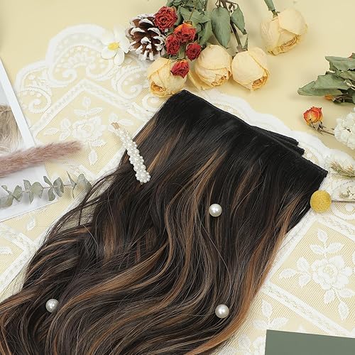 Miniatura 8 de Fliace Extensiones de cabello con pinzas, 6 piezas de cabello natural y suave y mezcla bien con extensiones onduladas largas (20 pulgadas, 6 piezas,