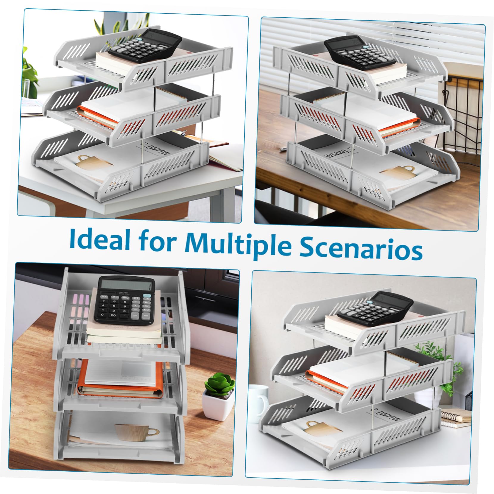 DOITOOL Organizador de Documentos de Plástico Multicapas para Escritorio | Diseño Calado, Estructura Estable, Bandeja Horizontal para Oficina y Archivo