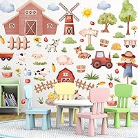 Vista 6 de Whaline 8 hojas de calcomanías de pared de animales de granja, lindos dibujos animados, calcomanías de pared de animales de granja, acuarela, oveja