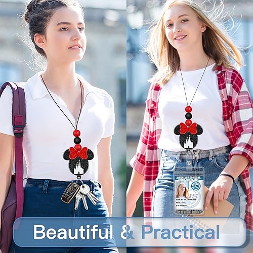 Miniatura 2 de Plifal Cordones para profesores para tarjetas de identificación, carrete retráctil, soporte para llaves, lindo ratón de dibujos animados, llavero de