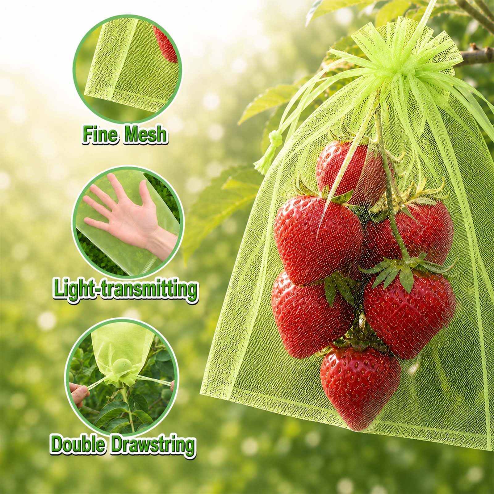 100 Pezzi Sacchetti Protezione Uva, 20×30 cm Sacchetti Rete Frutta, Sacchetti Protezione Frutta con coulisse, Sacchetto Protettivo per Frutta, Protegge da Vespe, Uccelli e Mosche Della Frutta