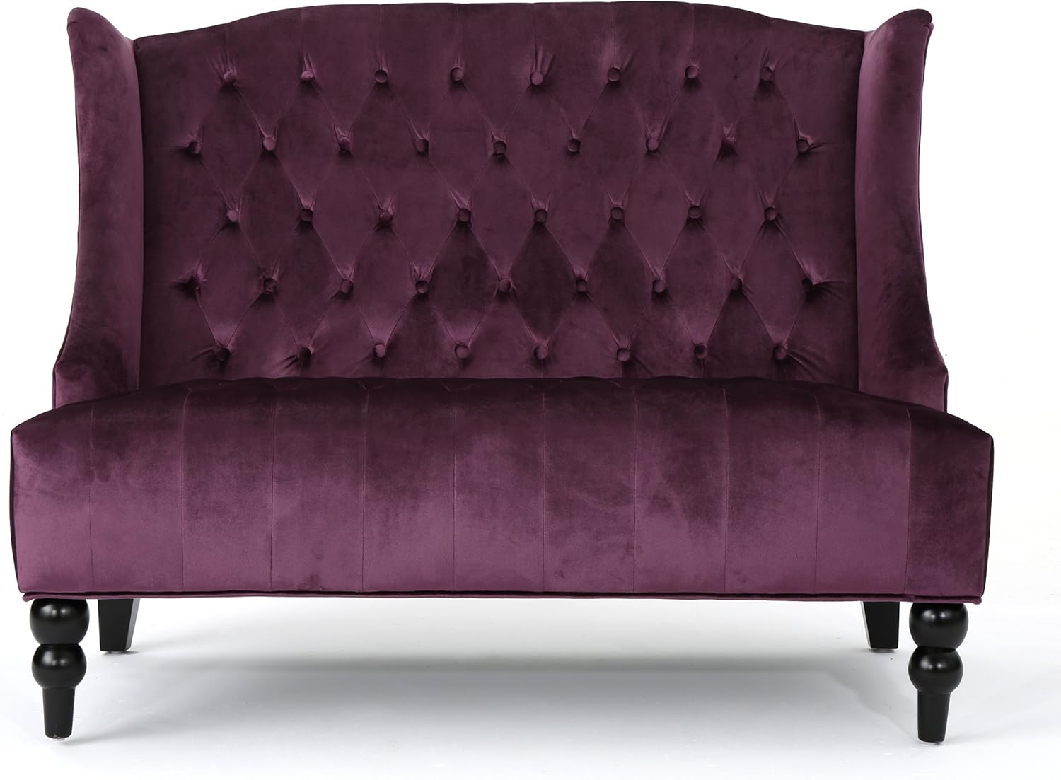 Christopher Knight Home GDFStudio Leona Modern Glam Tufted Velvet Wingback Loveseat, Raisin and Dark Brown