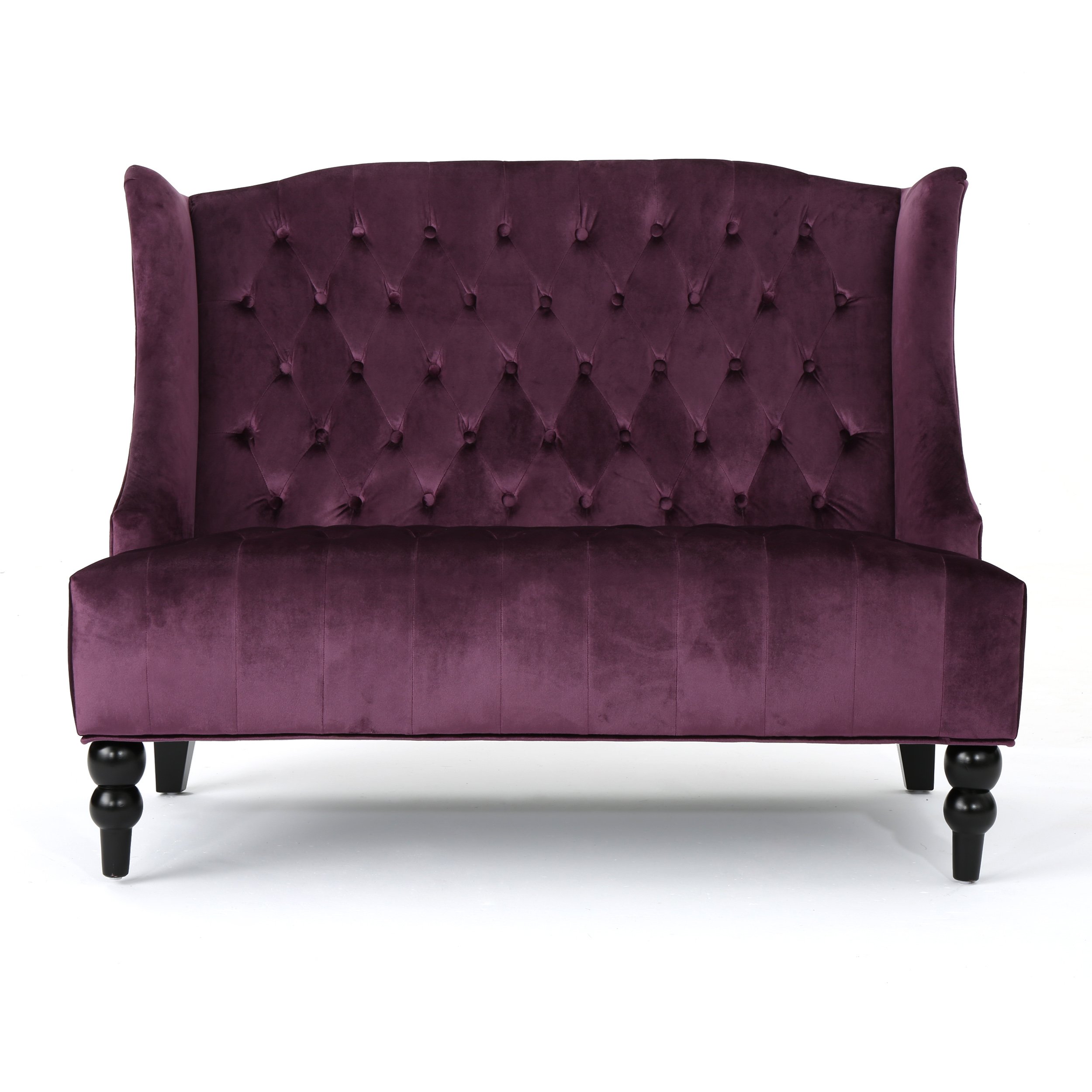 Christopher Knight Home GDFStudio Leona Modern Glam Tufted Velvet Wingback Loveseat, Raisin and Dark Brown