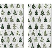 Christmas Tree Kitchen Dish Towels Set of 2, Xmas Pine Trees Snowflake Drying Hand Towel Baking Cooking Cloth, Winter Holiday Farmhouse Bathroom Home Decoration 18 x 26 Inches