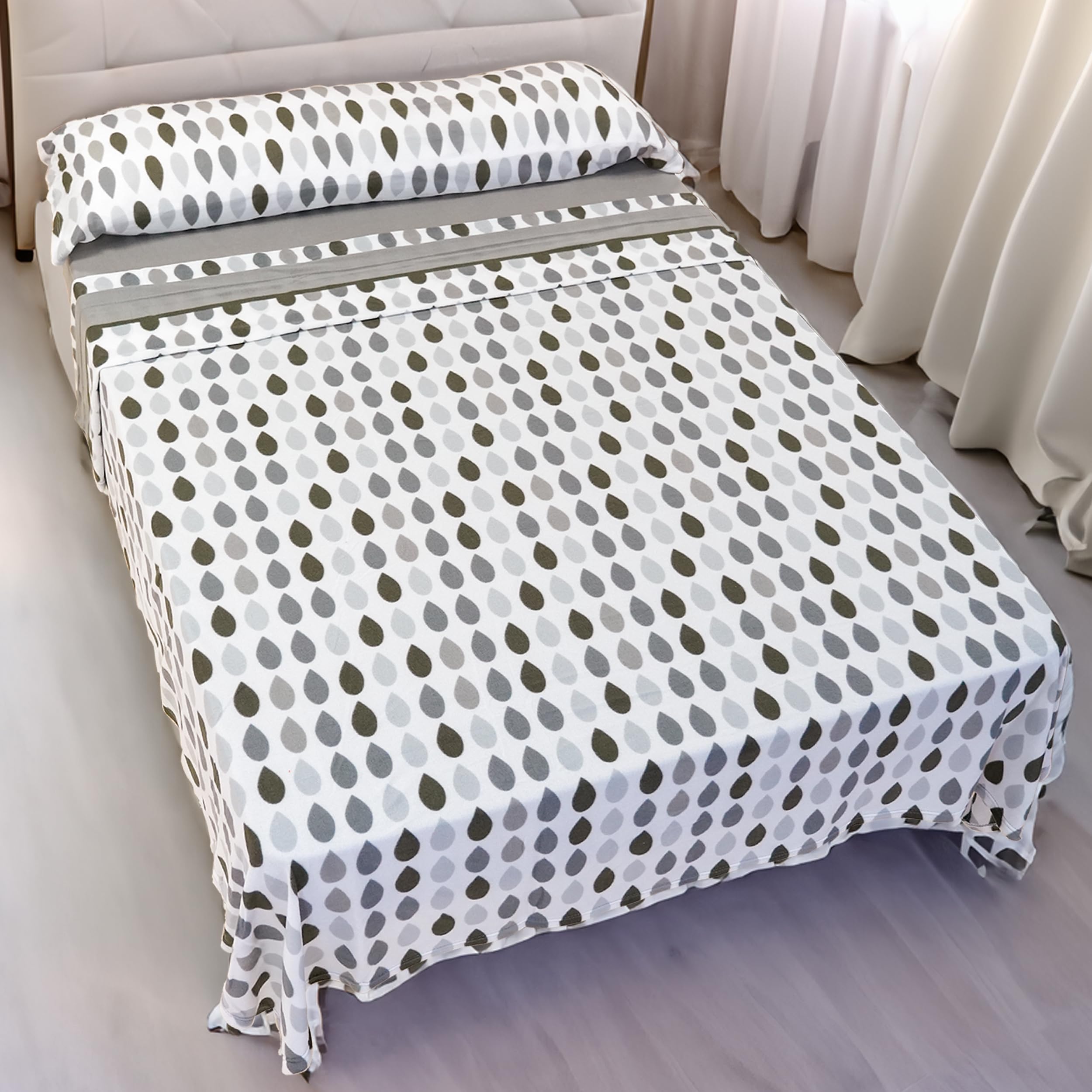 H HANSEL HOME Juego de Sábanas de Invierno Pirineo 3 Piezas para Cama 150x190cm, Sábanas Polares Termicas Tacto Suave, Incluye Sabana Bajera, Encimera y Funda de Almohada - Gotas Gris