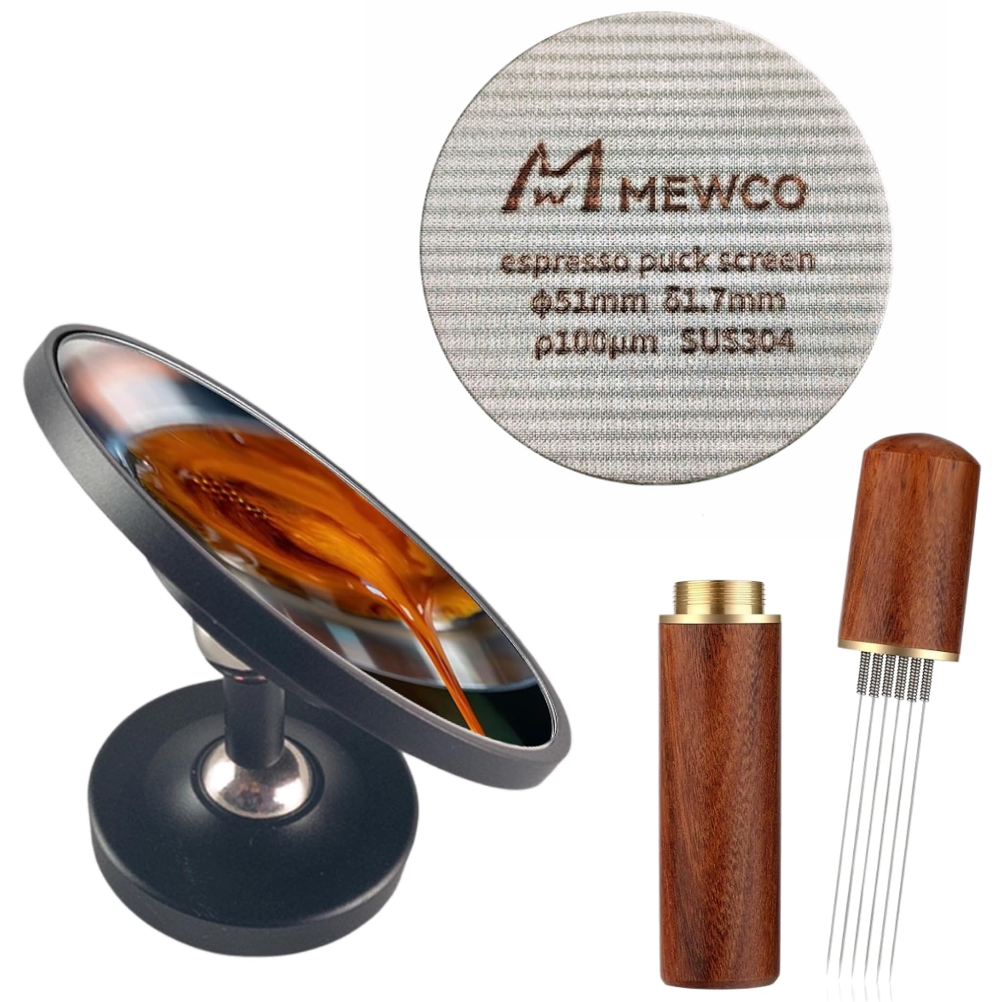 WDT Distribution Tool and 51mm Puck Screen and Espresso Shot Mirror with Magnetic Base for Espresso Coffee?3 in 1 Barista Tools Coffee Making Machine Accessories