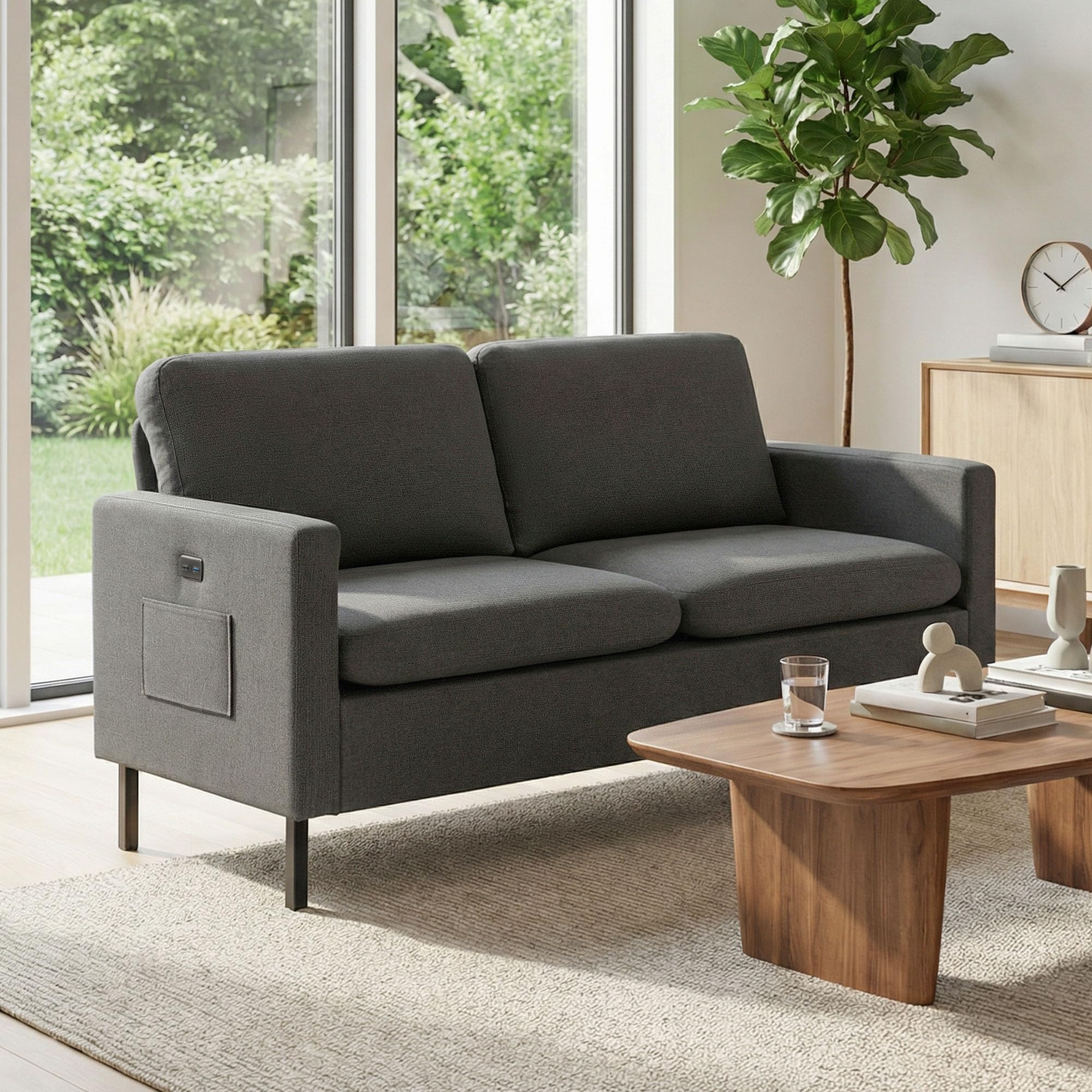 GRAVFORCE Sofa Two Seater Modern Comfy Sofa Couch Loveseat 2 Seater Small Sofas for Living Room Office Apartment Dark Gray