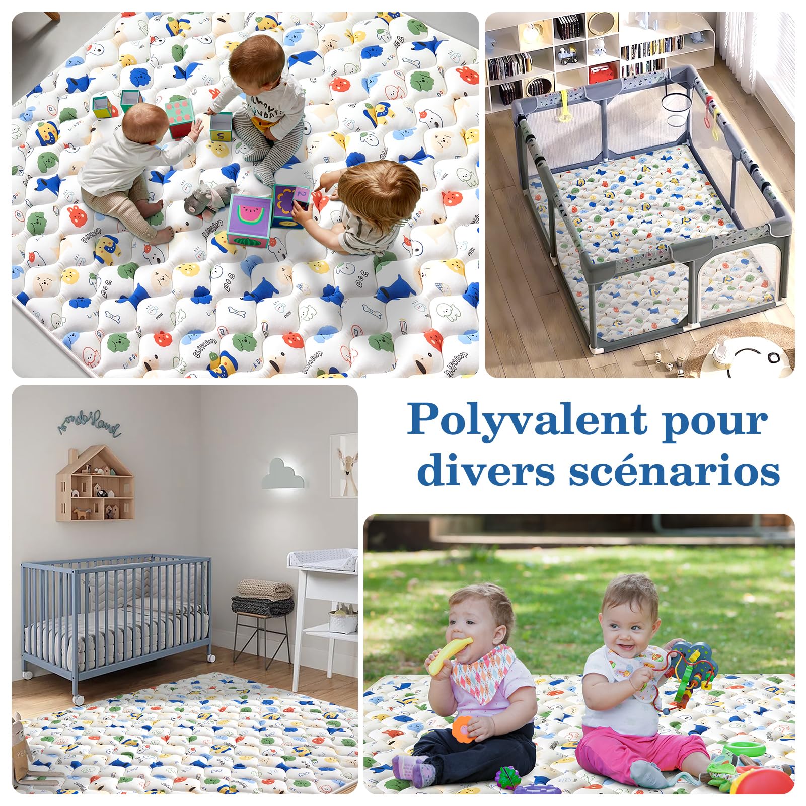Tapis D'éveil Bébé Pliable Epais 150x180cm-Tapis de Motricité Favorisant Le Développement Sensoriel-Antidérapant-Tapis De Jeu Pour Enfant Bebe Mousse Premium