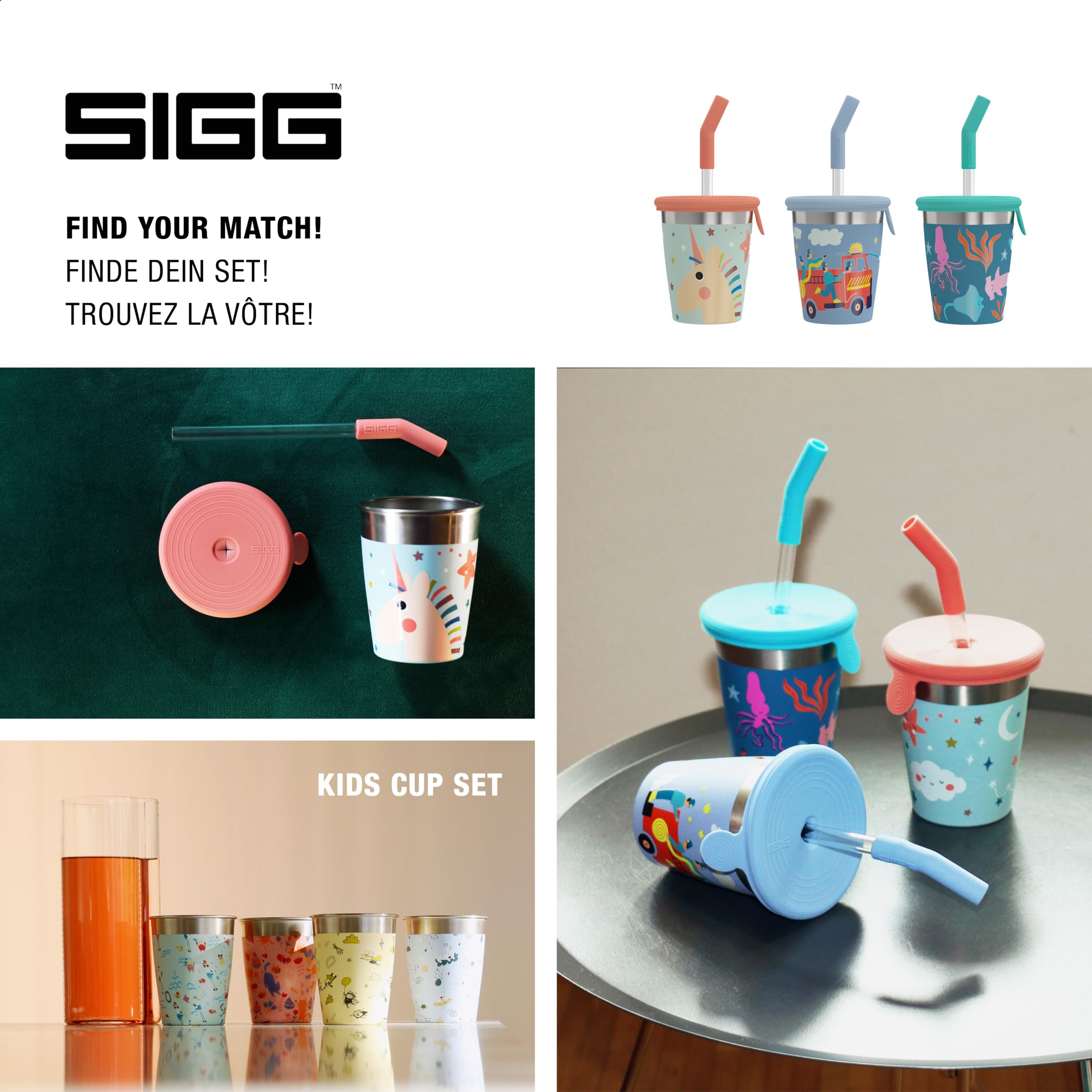 SIGG - Vaso infantil de acero inoxidable con tapa de silicona y pajita de Tritán - A prueba de salpicaduras - Sin BPA - Ligero y robusto