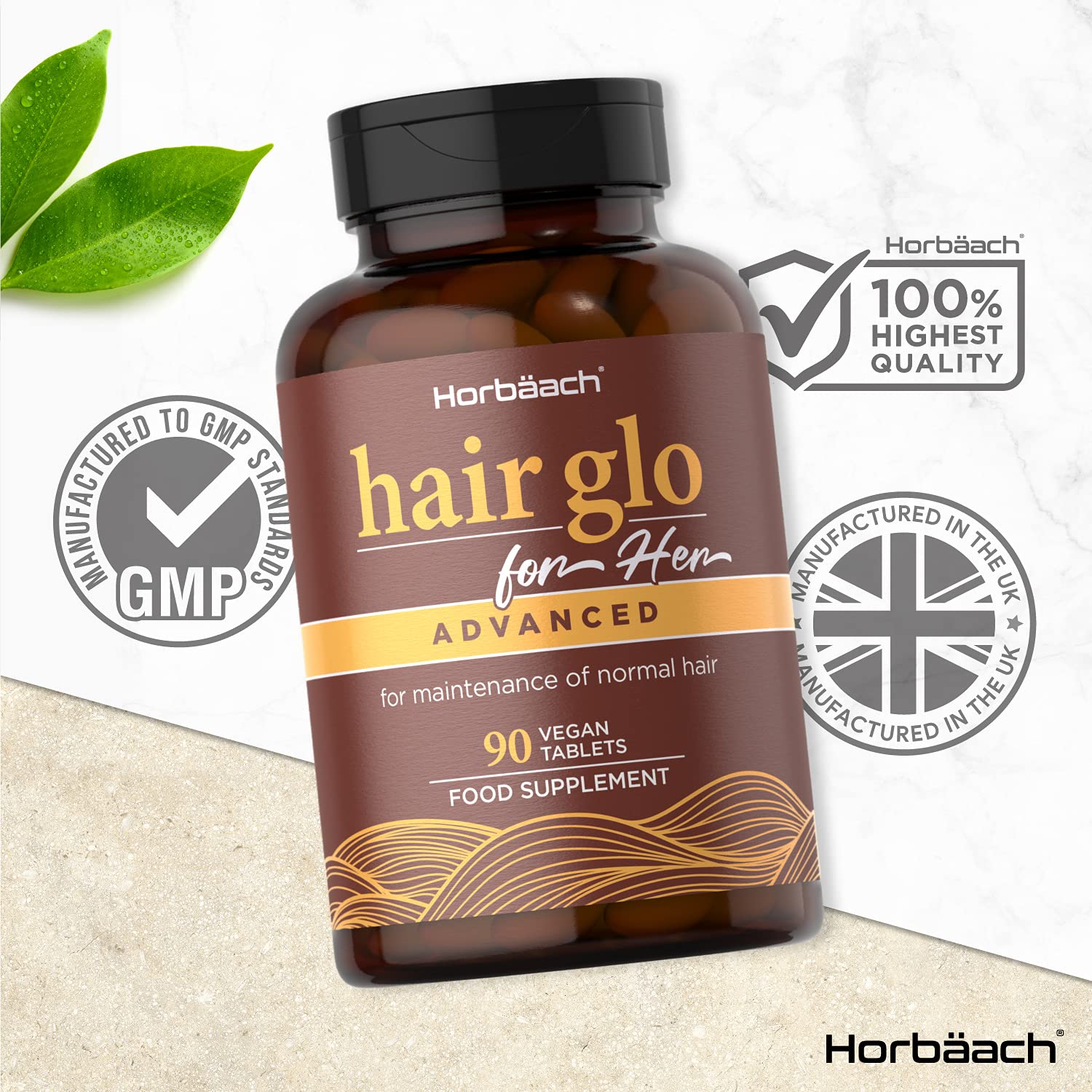 Hair Glo for Her Advanced 90 Vegan Tablets with Biotin, Copper