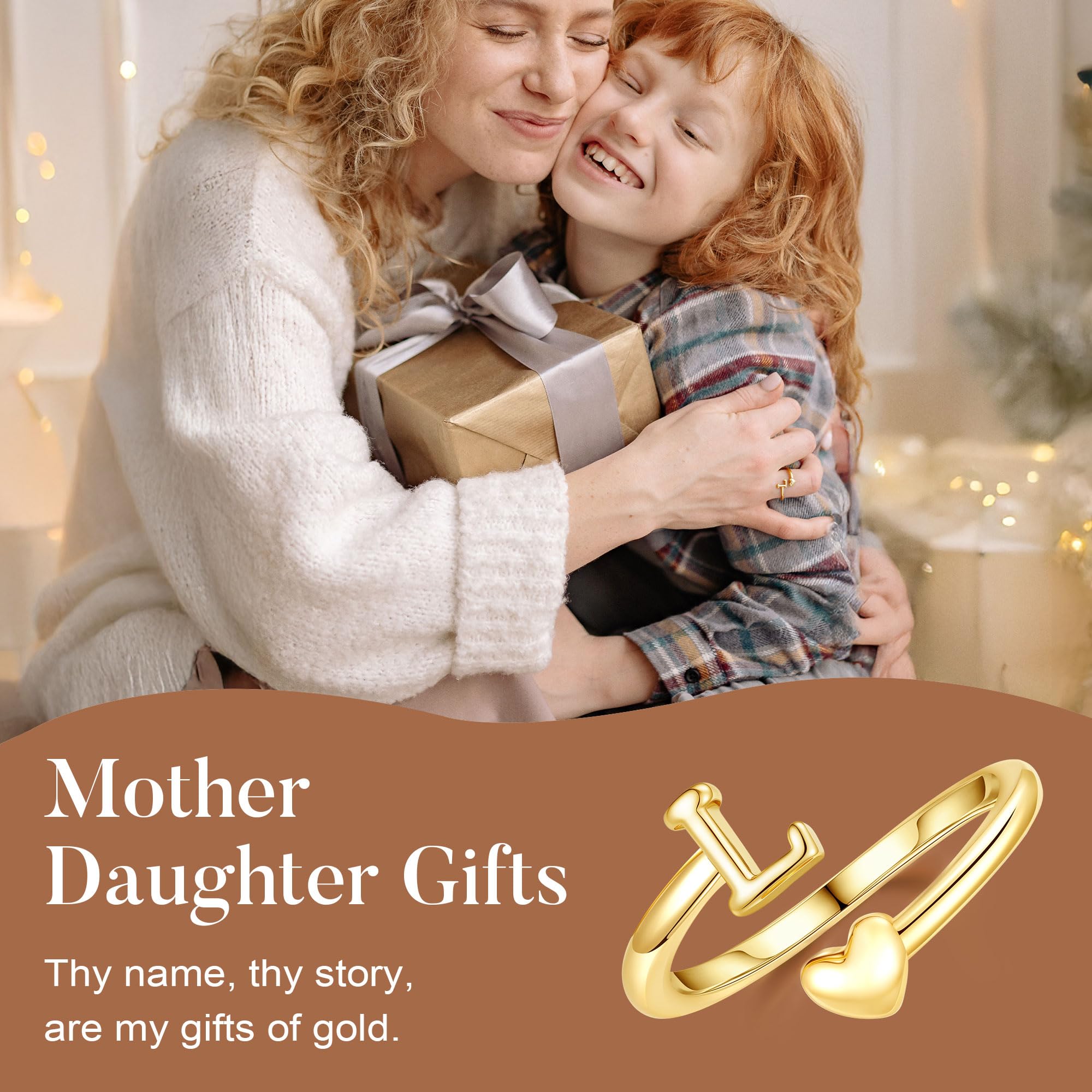 M MOOHAM Stocking Stuffers for Teen Girls Women - Gold Rings for Women Girls 14K Gold Plate Initial Rings for Women Non Tarnish Letter A- Z Dainty Heart Ring Adjustable Pinky Ring Personalized Jewelry Gifts