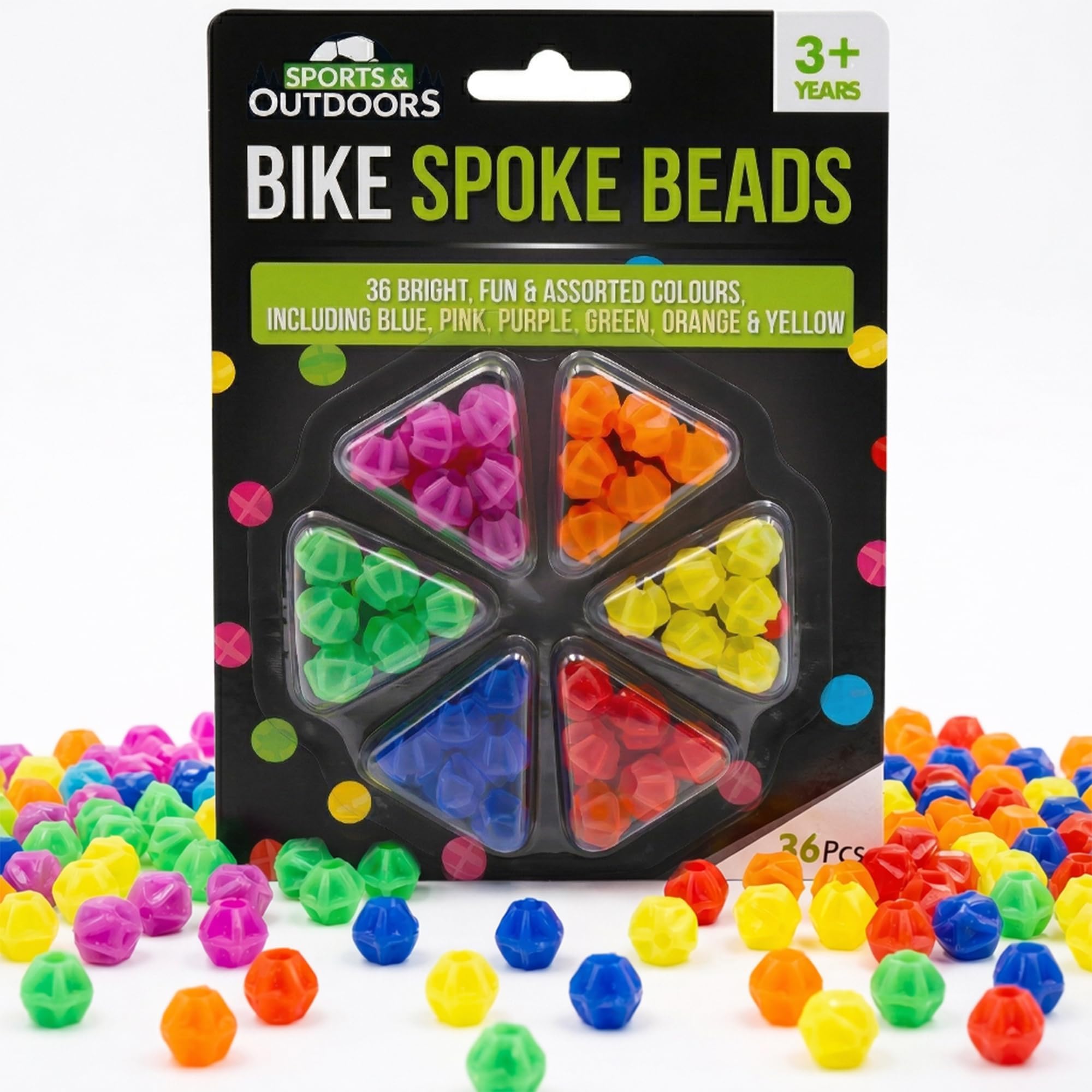 SOL 36pcs Bike Spoke Beads, Multicoloured Bicycle Spokey Dokeys, Bright and Fun Assorted Colours, Easy to Use Plastic Clip Wheel Reflectors for Kids, Girls, and Boys, Perfect for Bike Accessories