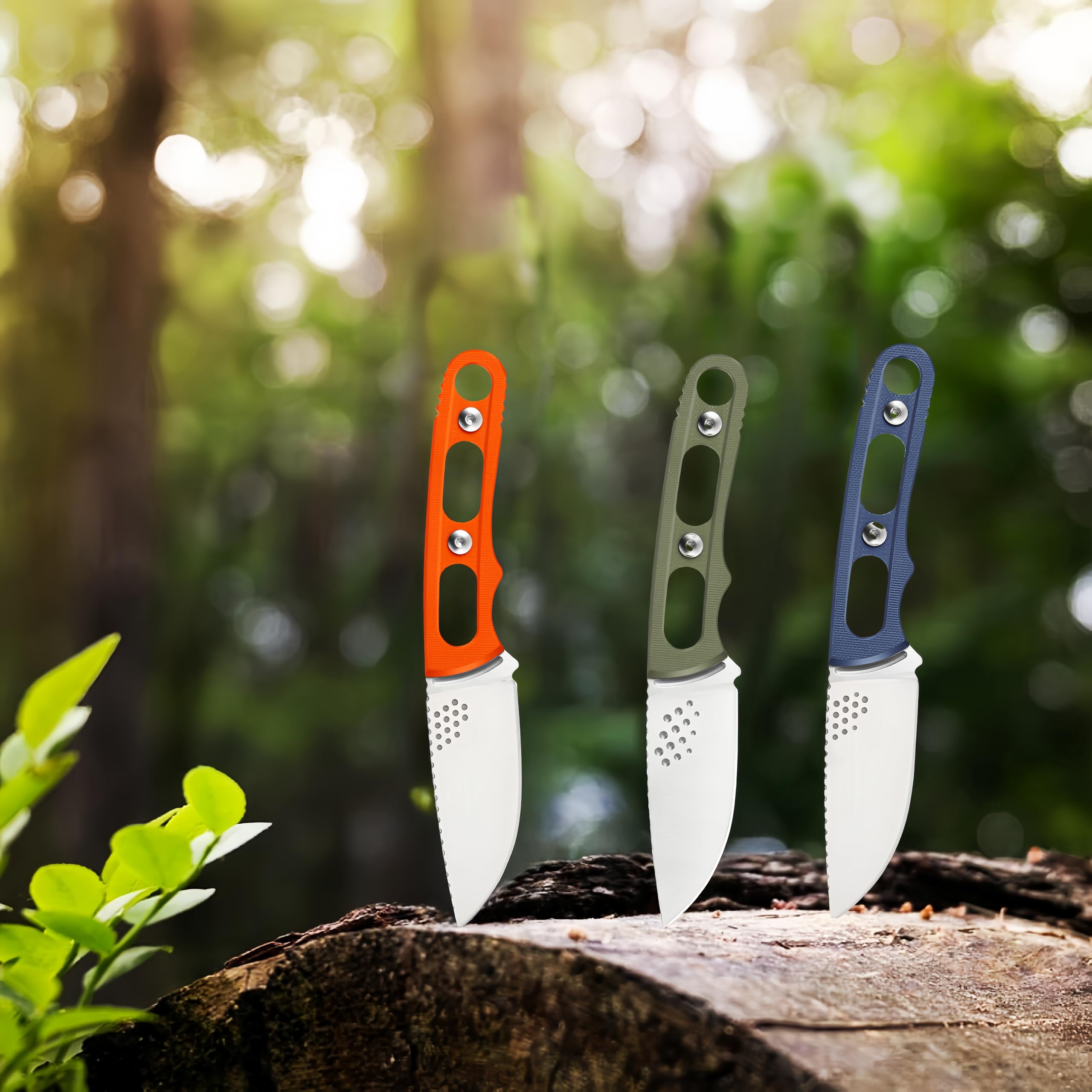 Coltello a lama fissa compatto leggero con fodero in pelle di vacchetta - Ideale per scuoiare, campeggio, attività all'aperto - Coltello a lama fissa EDC Bushcraft (Arancione)