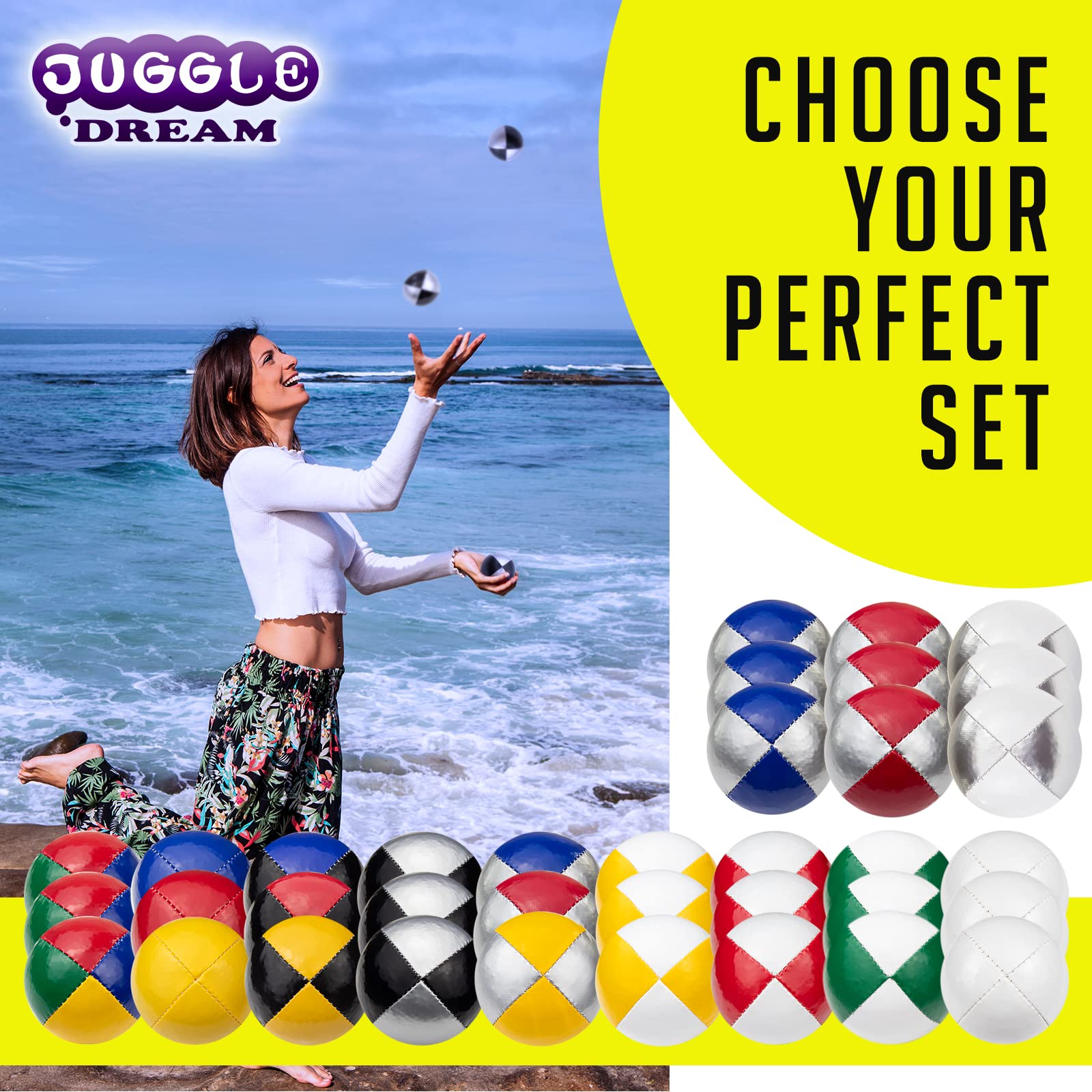 Juggle Dream Juego de 3 Bolas de Malabares Profesionales con vídeo de Aprendizaje en línea Gratuito, Principiantes y Expertos