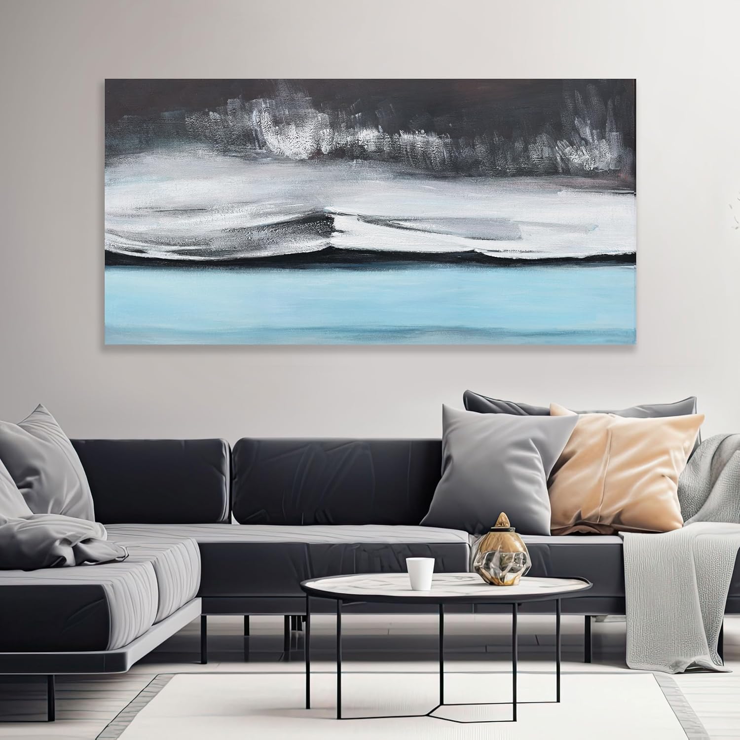abstract wall art black white and blue canvas art wall decor modern art wall decor painting framed artwork abstract canvas wall art for living room bedroom office 20"x40" 40"l x 20"w blue