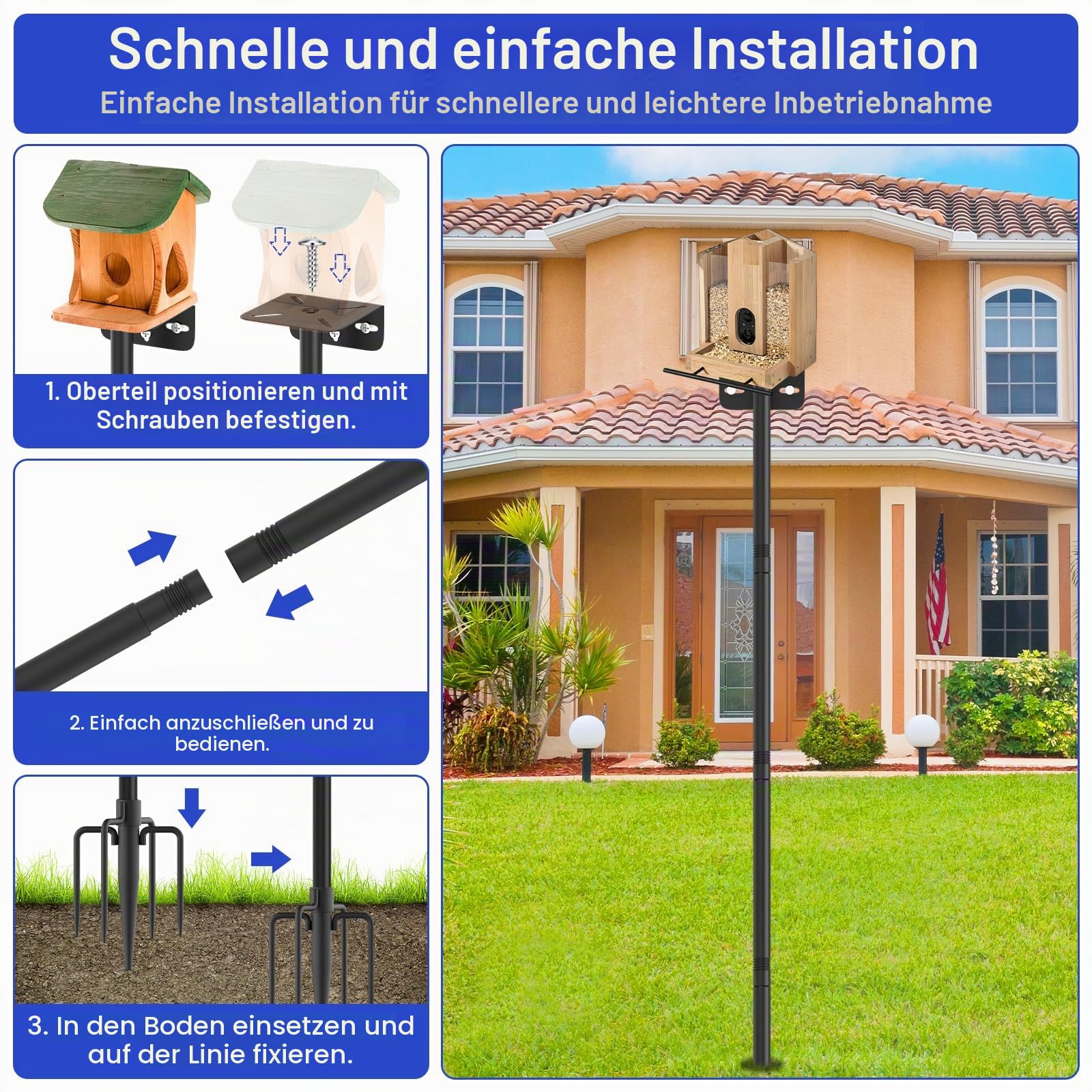 2 Pack 230CM Regulierbarer Vogelfutterständer, geeignet für Futterstellen und Vogelhäuser, Wetterstation, Robustes, rostfreies Design, verbessert die Außenlandschaft und das Vogelbeobachtungserlebnis