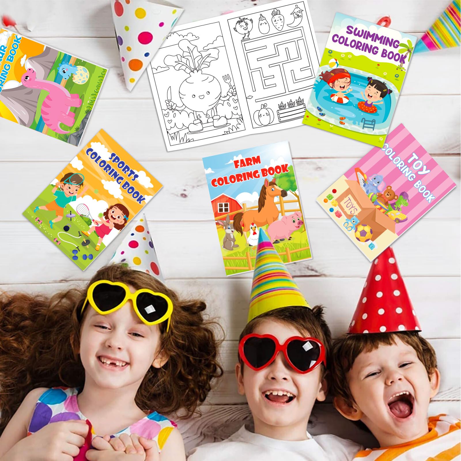 24 Malbücher Für Kinder 4–8 Jahre – Verschiedene Motive, Je 6 Seiten, Großpackung Für Partygeschenke