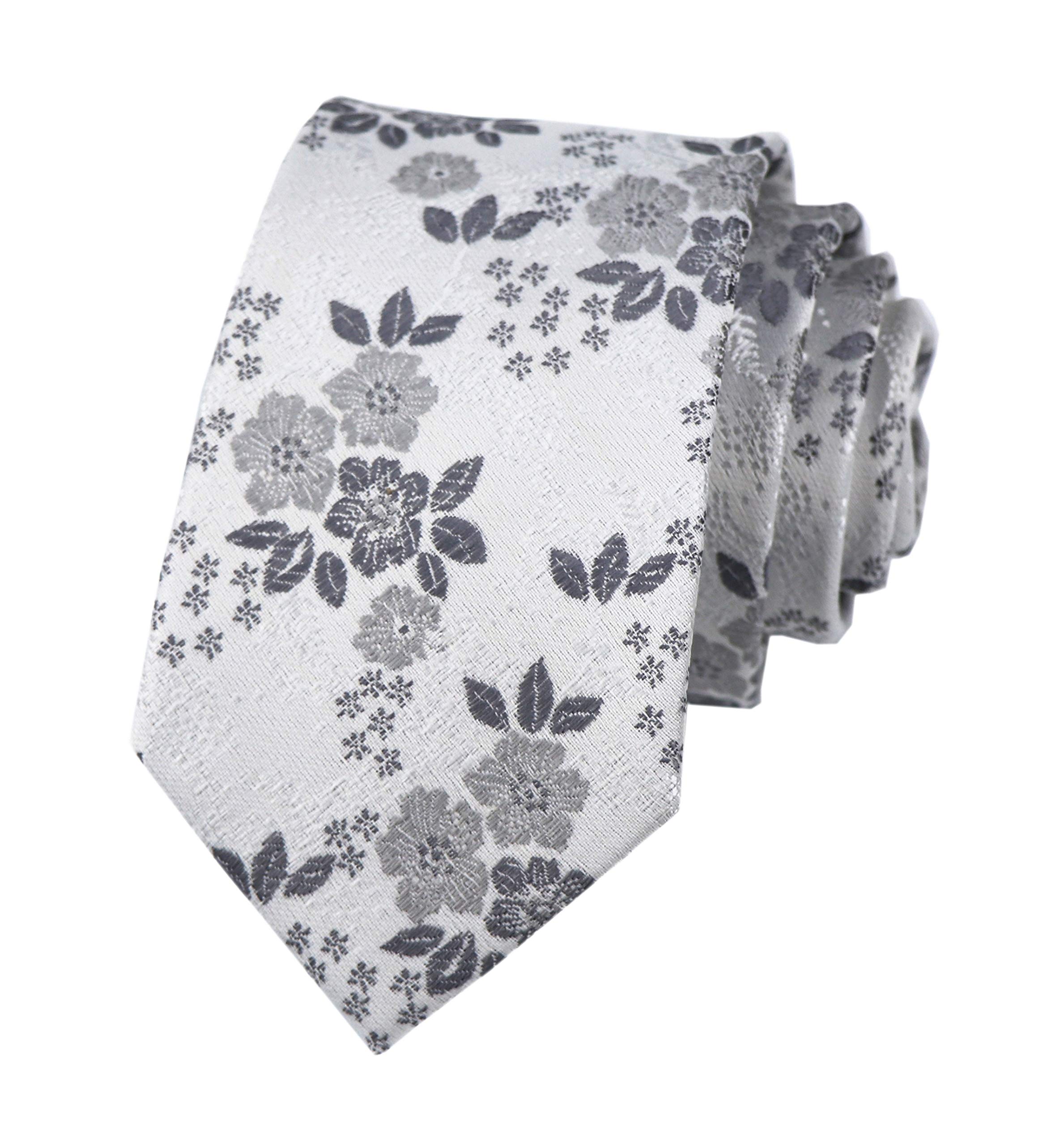 Elfeves Men's Tie Cravat Jacquard Luxury Small Floral Pattern Wedding Necktie