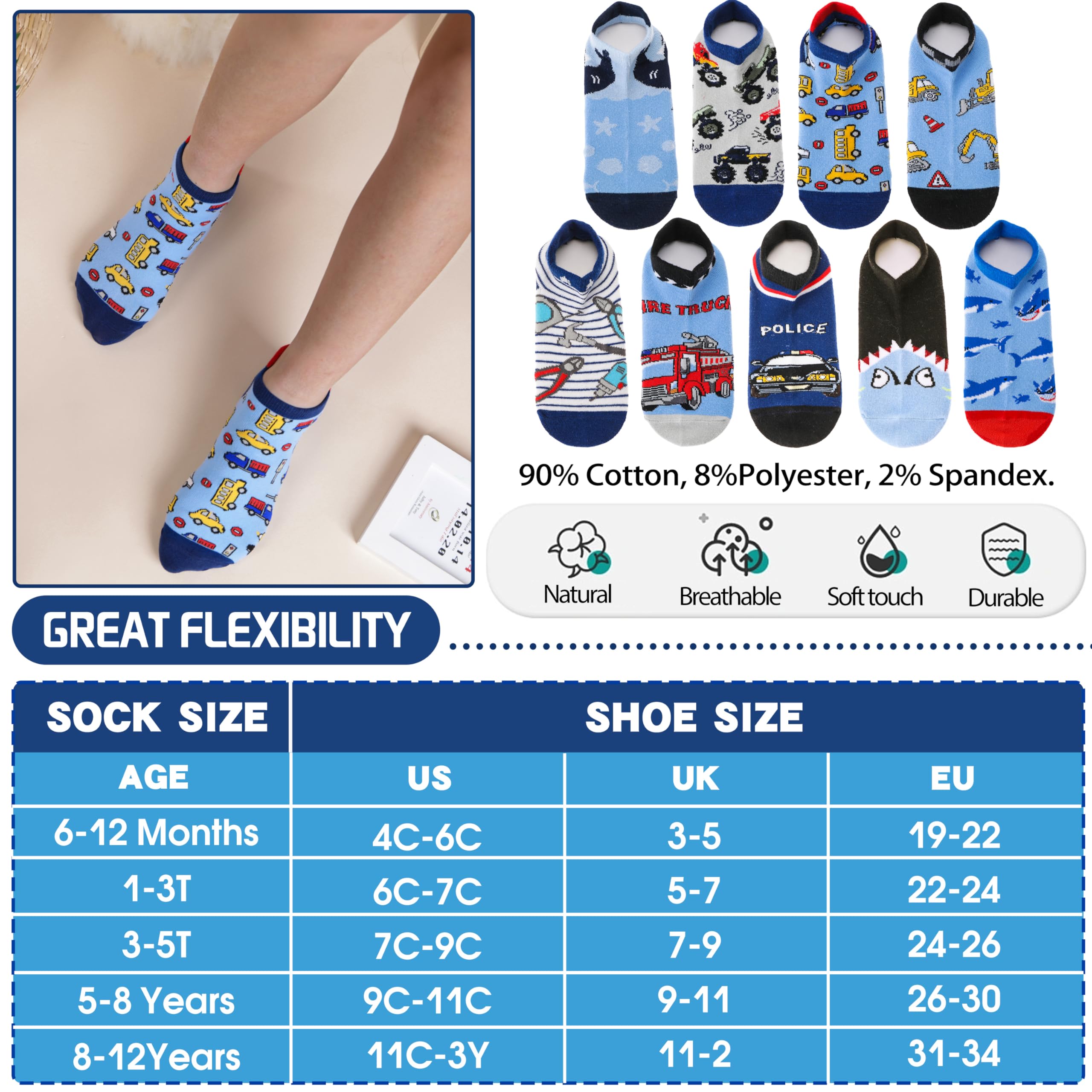 Welwoos Stoppersocken Kinder Baby Mädchen Rutschfeste Anti-Rutsch Kurze Einhorn Baumwolle Kleinkind Socken 9 Paare