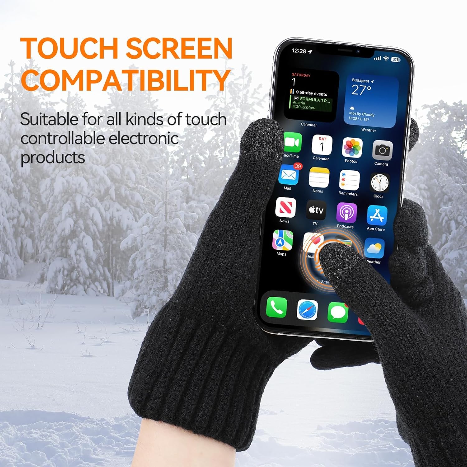 Gants Chauffants USB Avec Doigts Tactiles - 3 Niveaux De Température, Lavables, Pour Intérieur/extérieur (noir, Taille F)