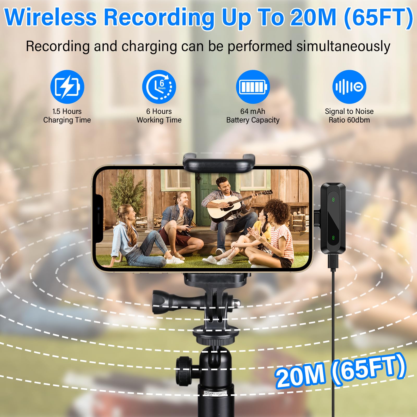 Microfono Lavalier Wireless Con Display LED – Plug And Play Per IPhone E Android, Riduzione Del Rumore E Ricarica Durante L'uso!