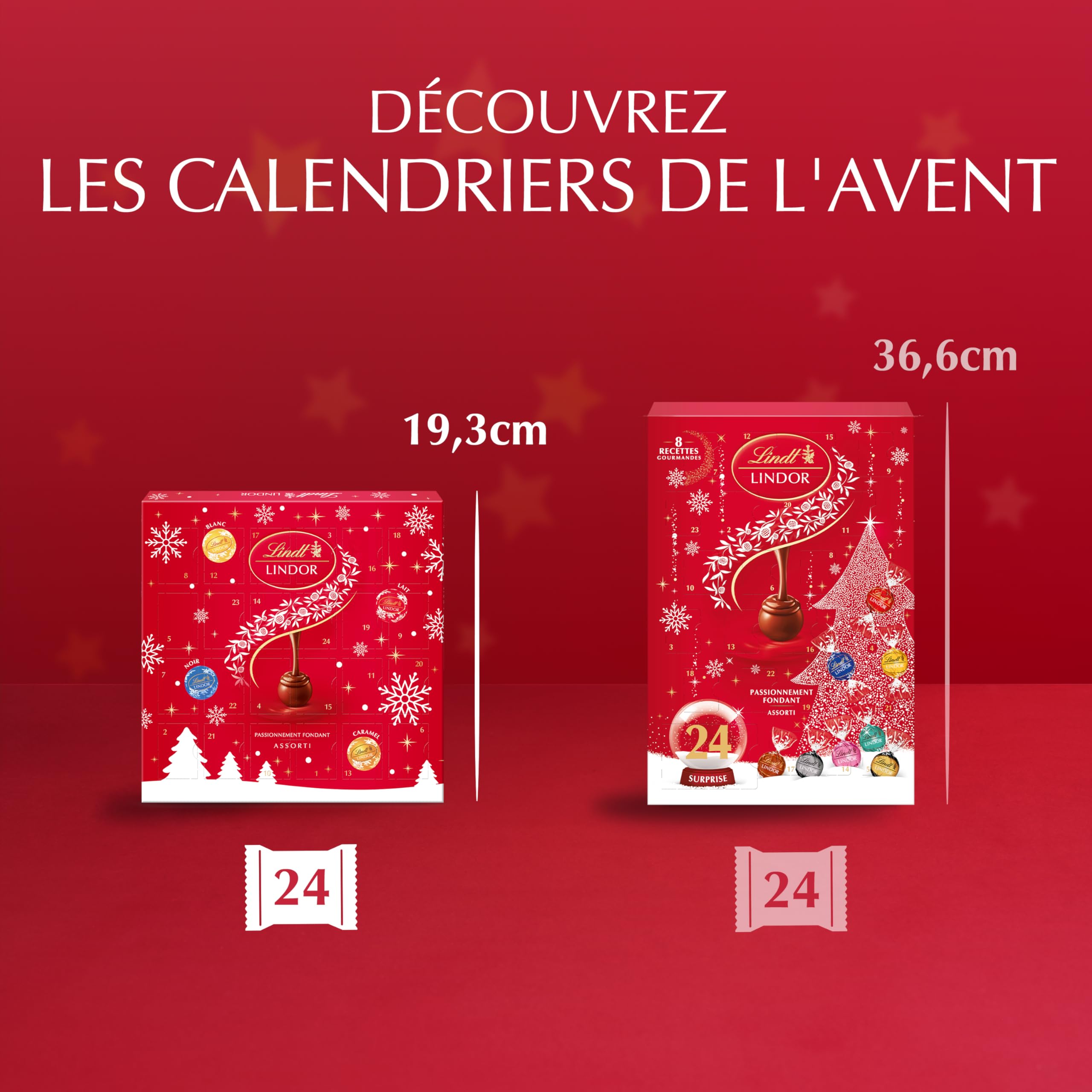 Lindt - Calendrier de l'Avent LINDOR - Assortiment de Chocolats au Lait, Noirs, Blancs, Caramel - Idéal pour Noël, 109g