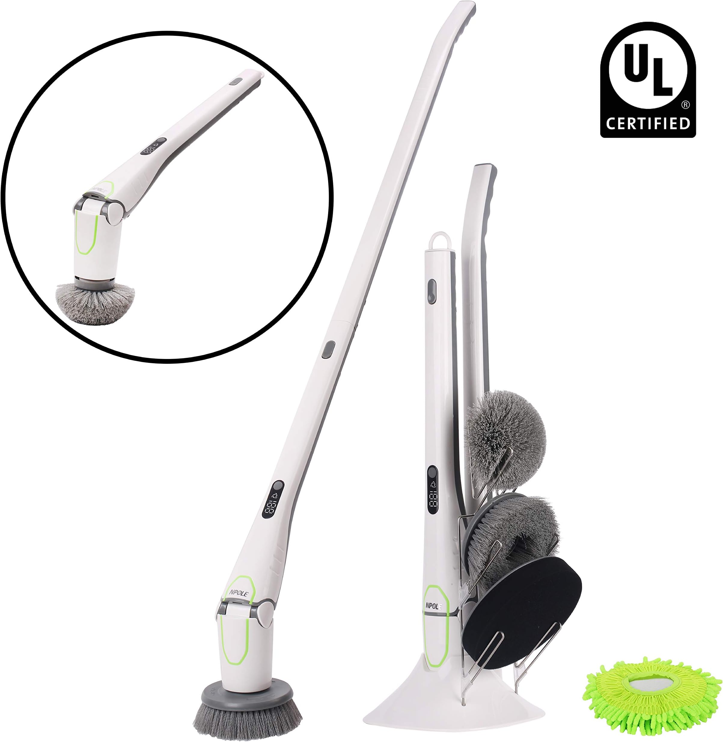 GOOD PAPA Turbo Power Spin Scrubber, 360 Cordless Power Scrubber, Multipurpose Bathroom Hardwood Floor Cleaner Mop with 4 Interchangeable Brush Heads, Device Stand with Brush Rack INCLUSIVE