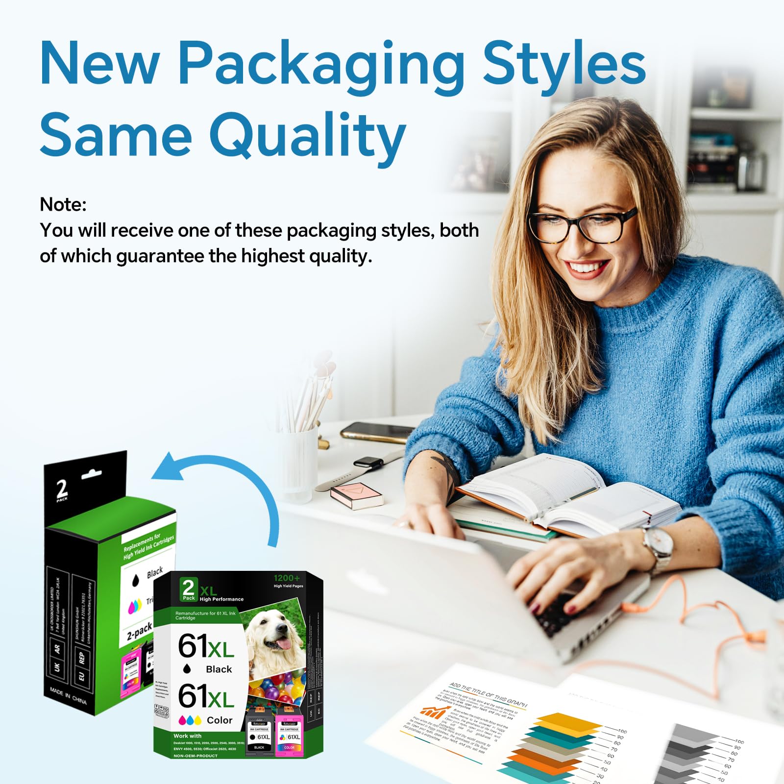 OCProducts – Cartucho De Tinta Rellenado Para HP 61XL, Color Negro Para Impresoras Deskjet 1010 3050 2540 2050 Envy 4500 5530 Officejet 2620 1